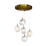 Maytoni Frozen pendant light, 5-bulb, white / brass, glass