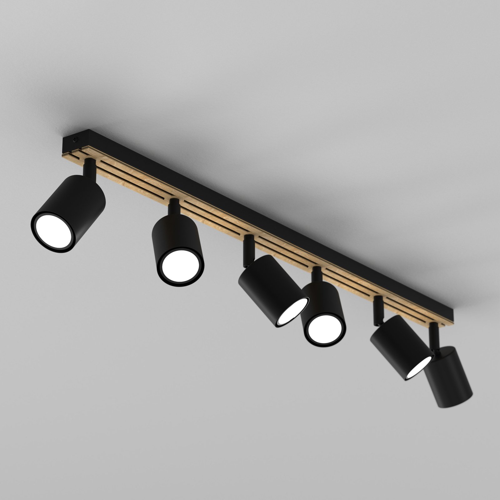 Envostar Tino plafondspot 6-lamps zwart/hout