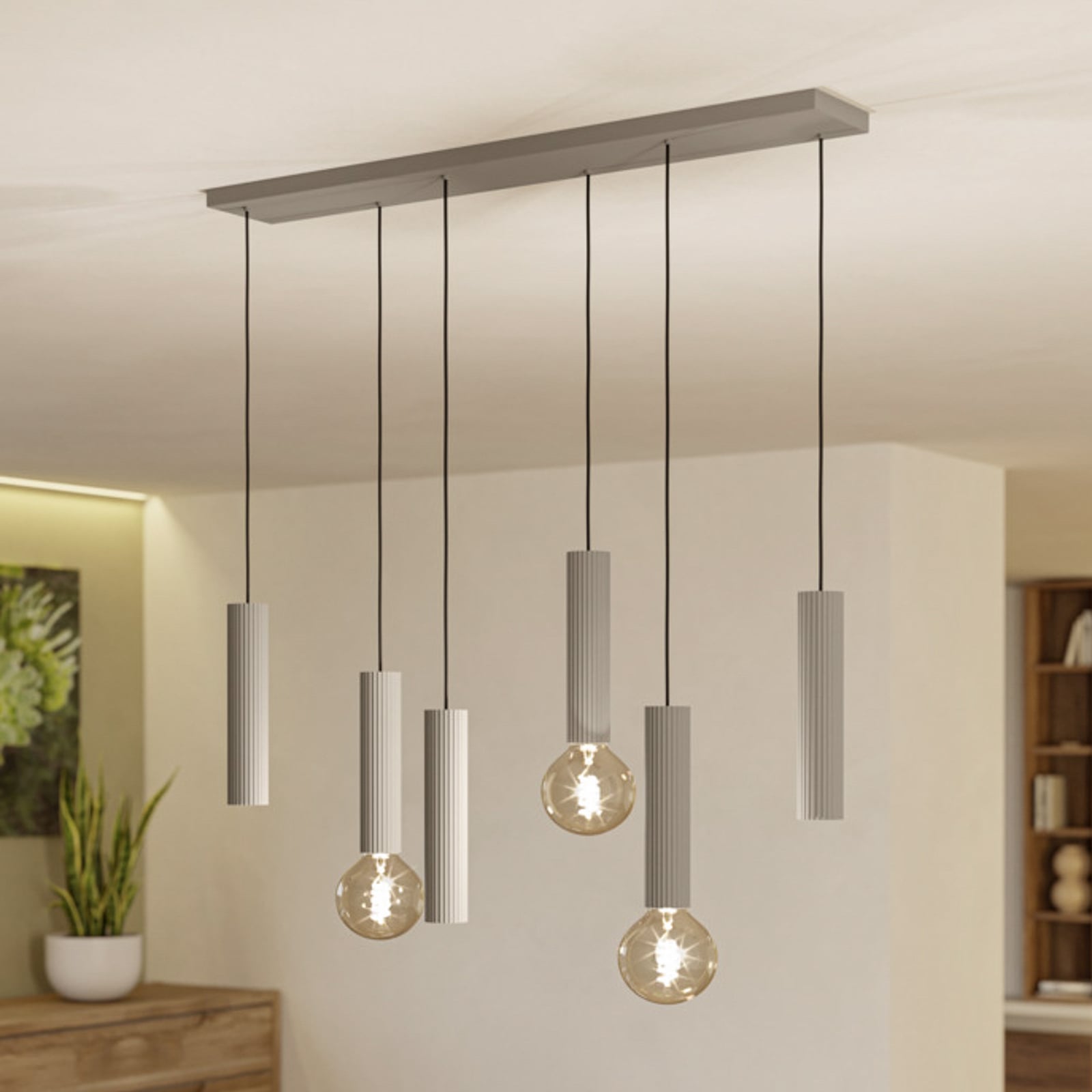 Suspension EGLO FARIOLO, beige, longueur 96 cm, à 6 lampes en métal
