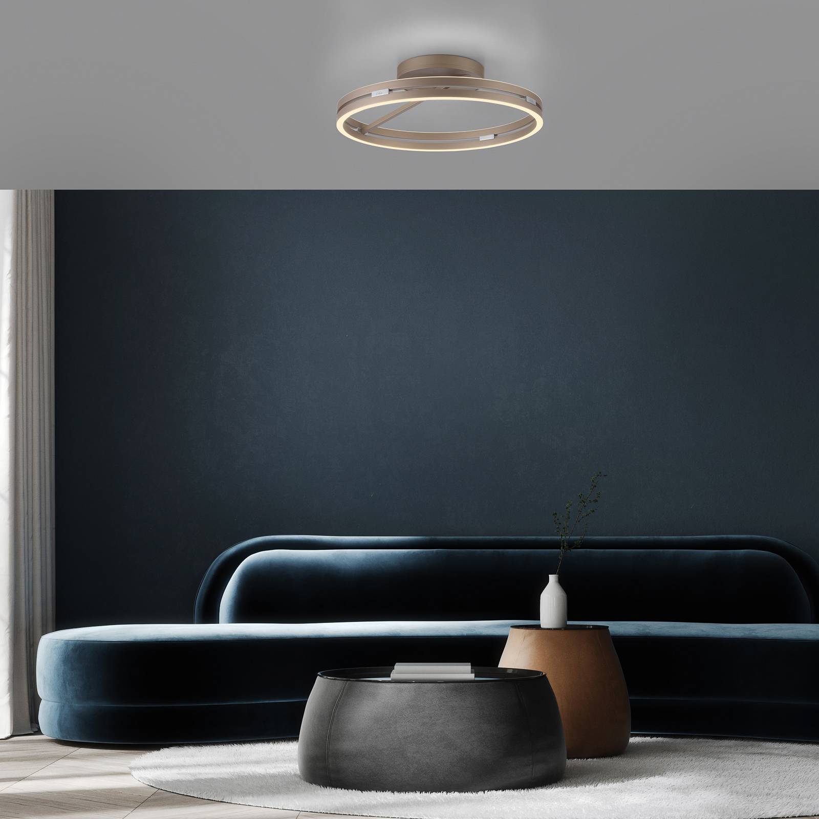 PURE lampa sufitowa LED Loop w kolorze brązowym, metal Ø 60 cm CCT