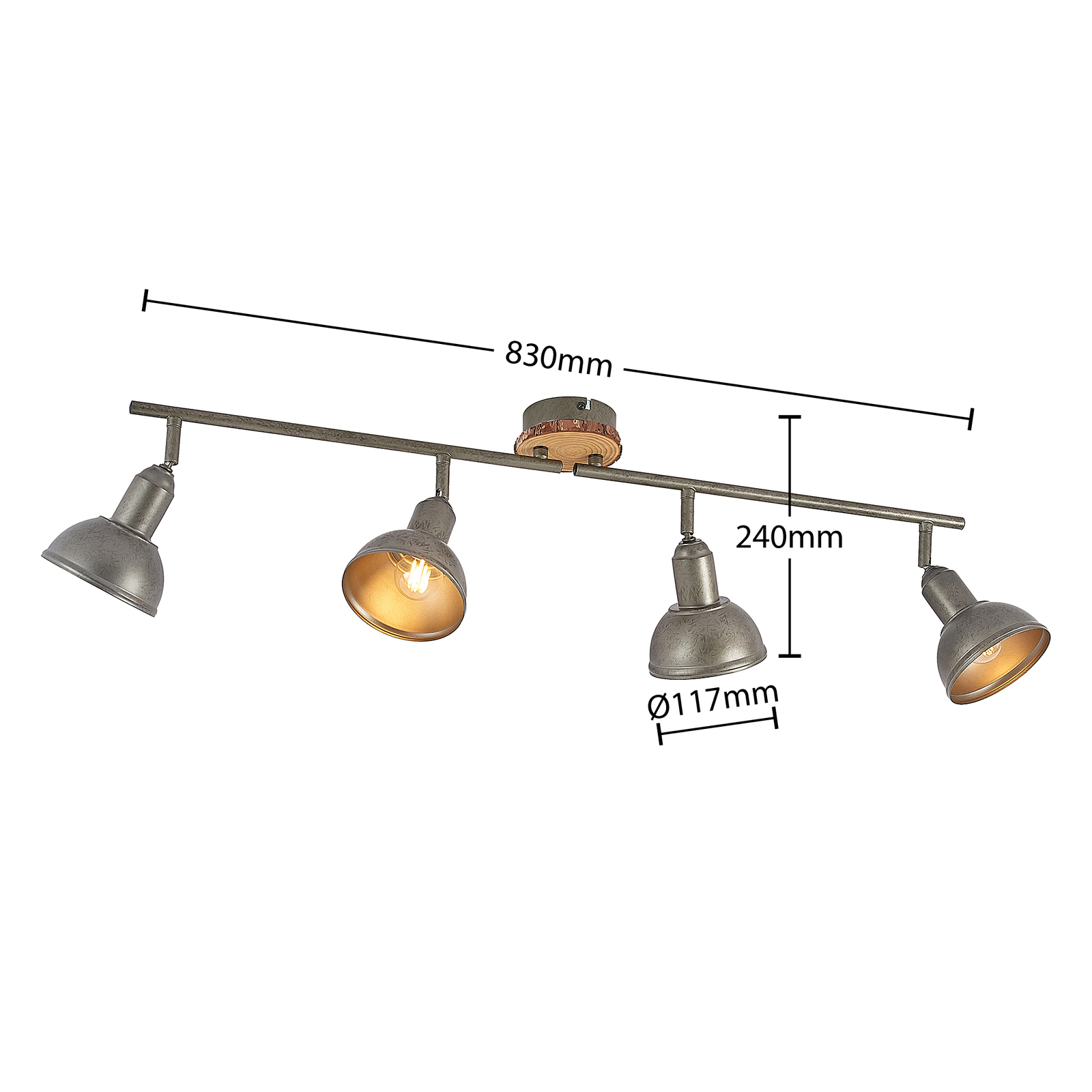 Lindby Nesrin ceiling lamp with wooden disk 4-bulb