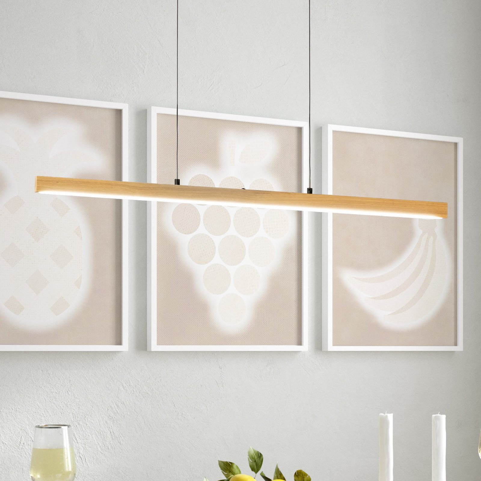 FISCHER & HONSEL Lampă suspendată LED Shine-Wood lungime 105 cm stejar/negru CCT - Camera de zi / sufragerie - stejar negru - Lemn