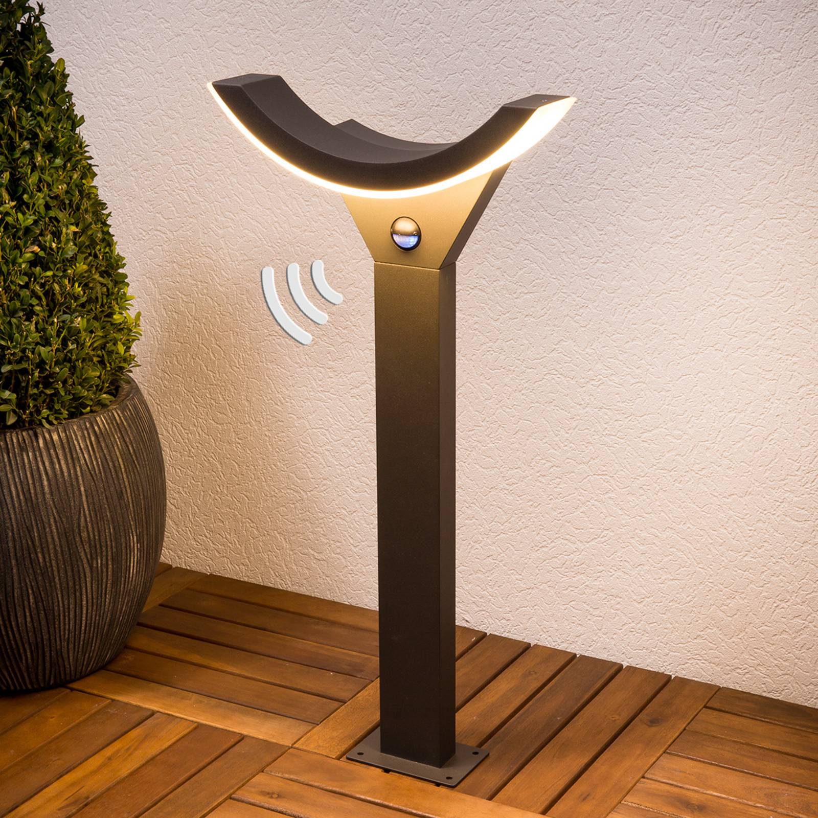 Lucande Half-LED-seinävalaisin liiketunnistimella - moderni pollarivalaisin - pylväsvalaisin, pollarivalaisin liiketunnistimella grafiitinharmaa, valkoinen