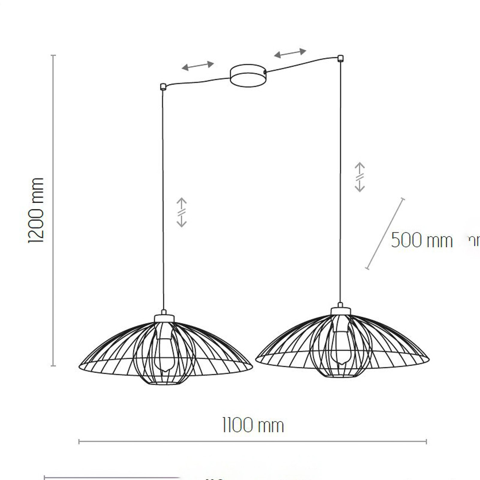 Barbella hanging light, cage lampshade, two-bulb