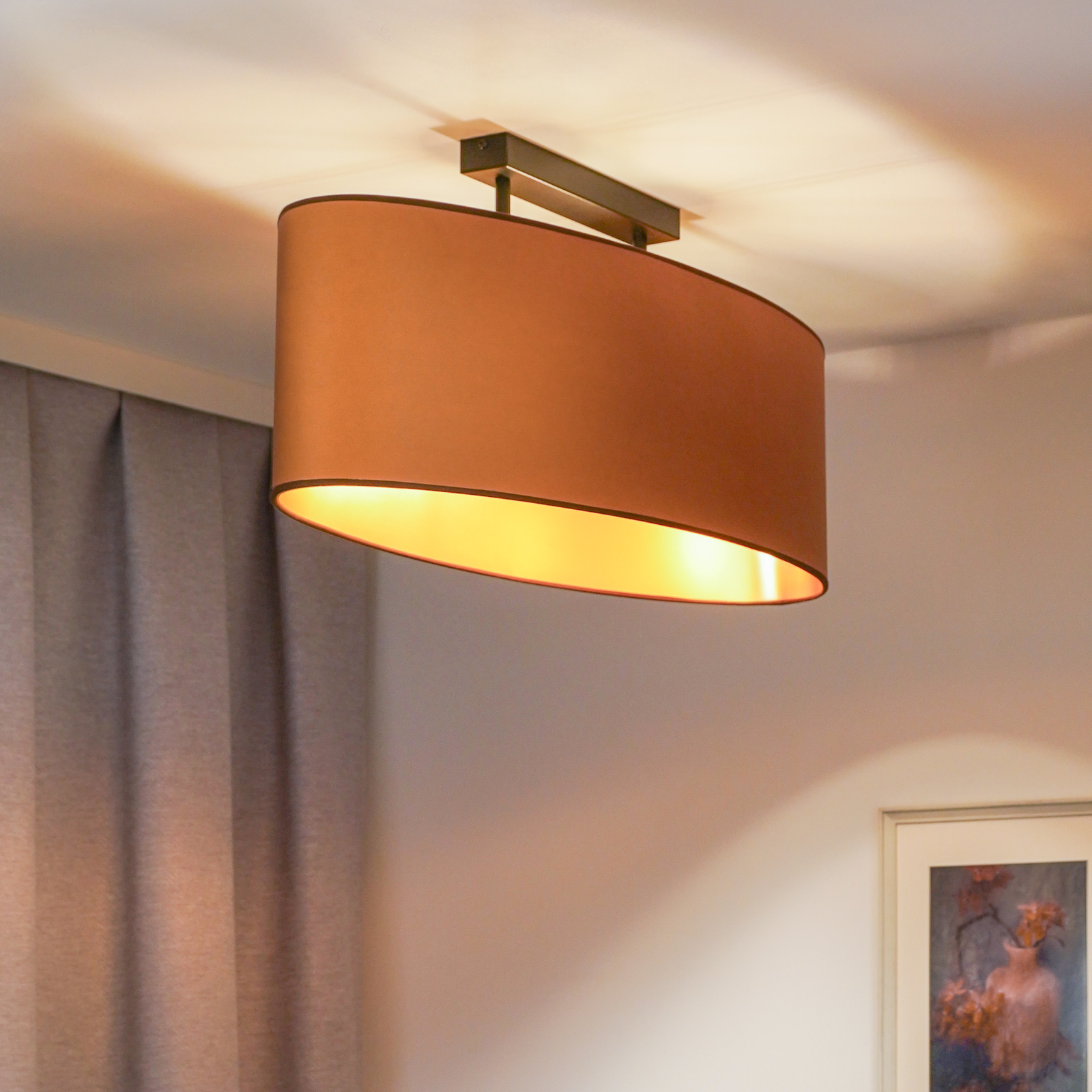 Envostar Idun ceiling light, brown, imitation leather vegan, 80 cm