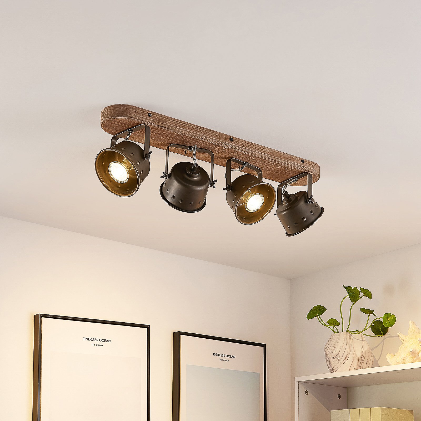 Rubinjo 4 Ceiling Lamp Wood/Black - Lindby