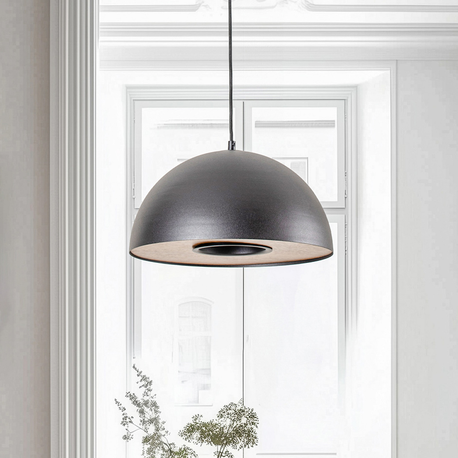 Luminex Lampă suspendată Drew în negru cu decor din lemn - Camera de zi / sufragerie - Modern - negru lemn deschis - Metal