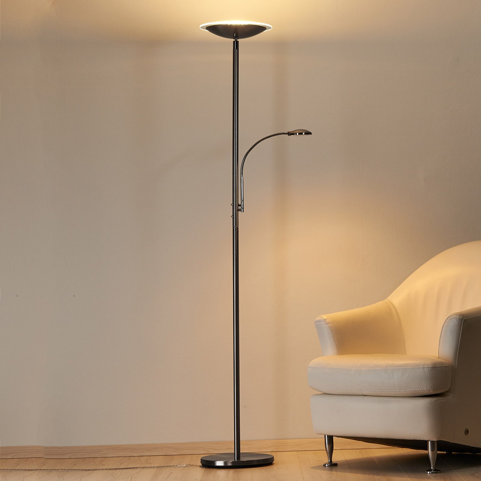 Malea LED Vloerlamp w/Arm Matt Nickel - Lindby