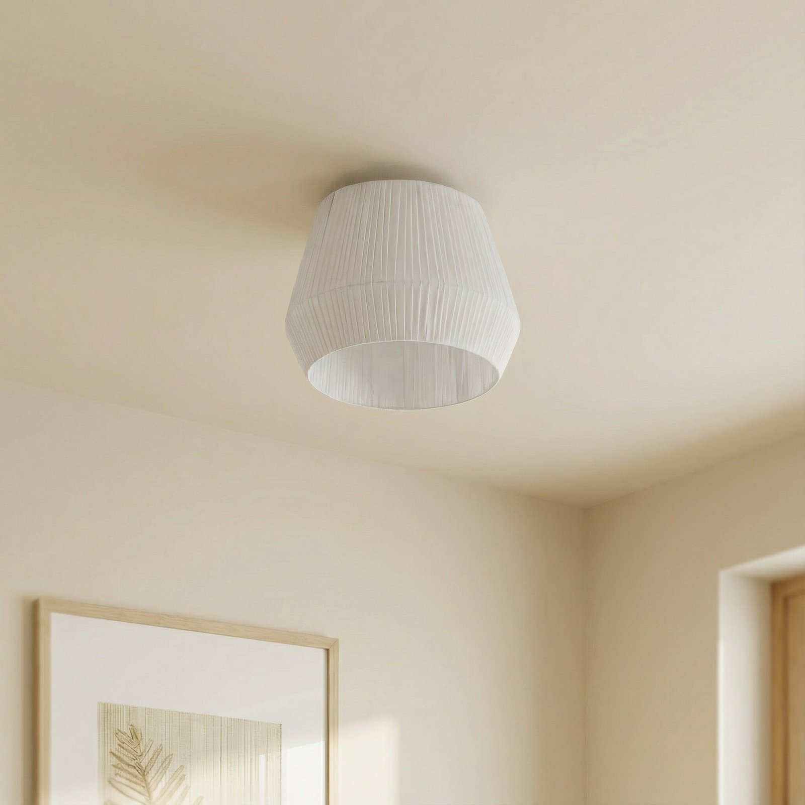 Lampa sufitowa Lindby Vitore, Ø 50 cm, tekstylna, biała