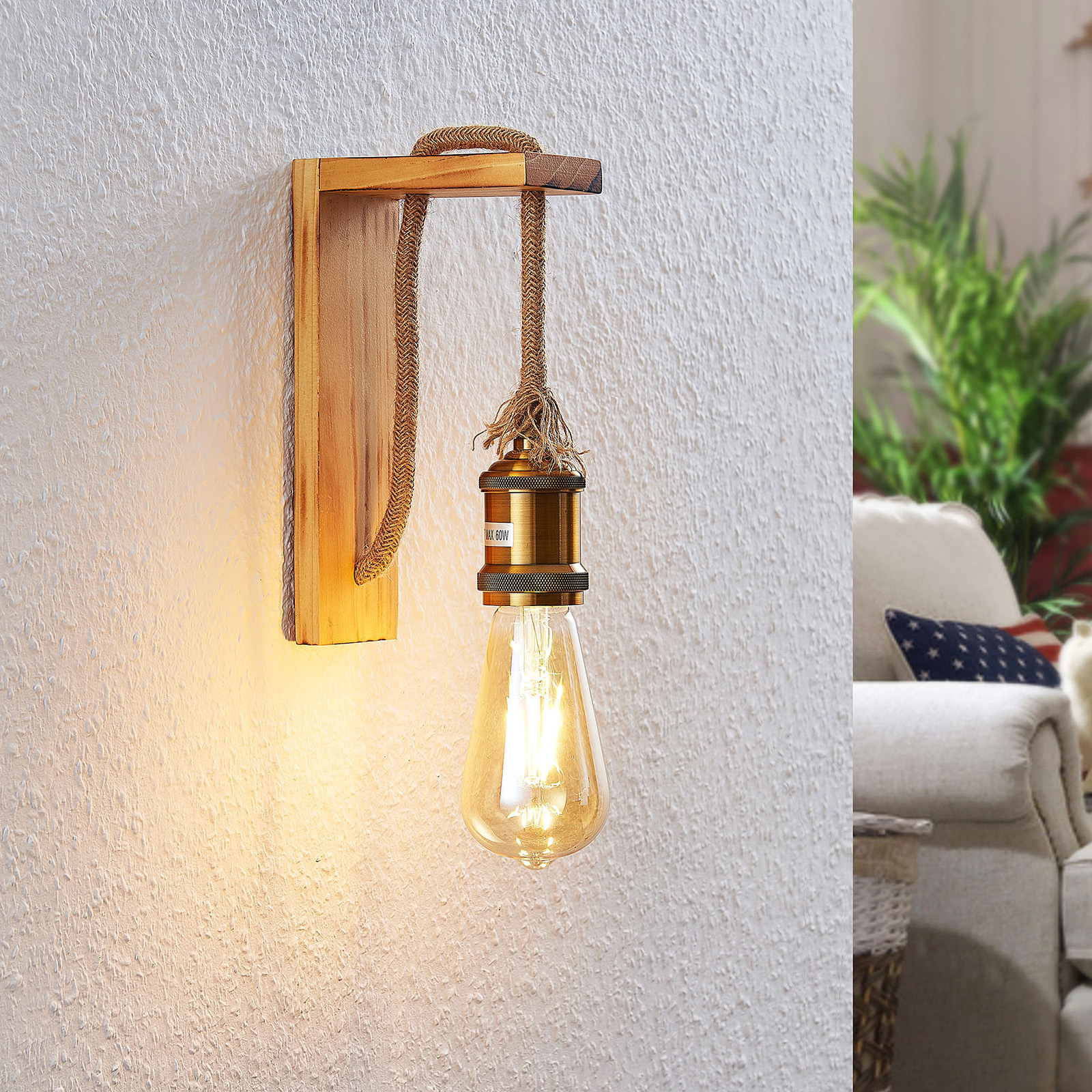 Ontcijferen opbouwen Weglaten Lindby Helou houten wandlamp met zichtbare fitting | Lampen24.be