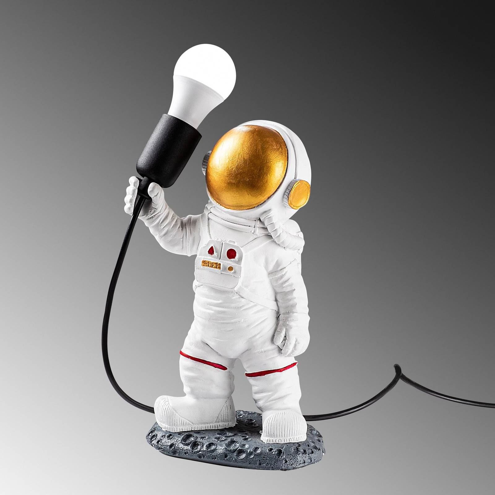 Lampa stołowa Astronaut-1, biała, poliester, wysokość 32 cm