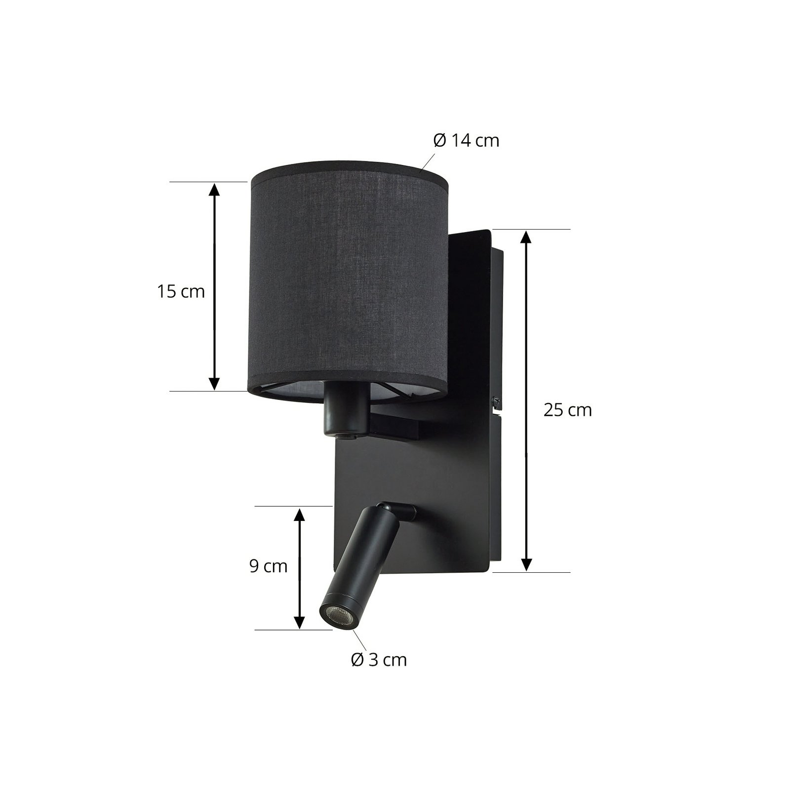 Aiden nástenné svetlo 30 cm čierne E14 LED lampa na citanie - Lindby