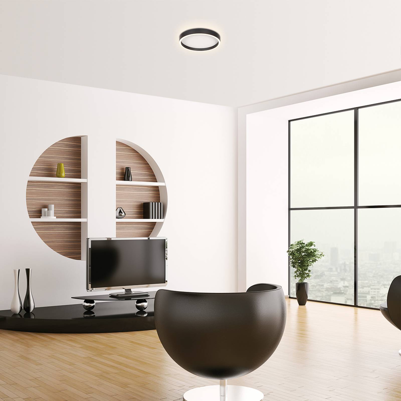 LED-Deckenlampe Ringlux, schwarz, Ø 30 cm, Metall, 2.700 K günstig online kaufen