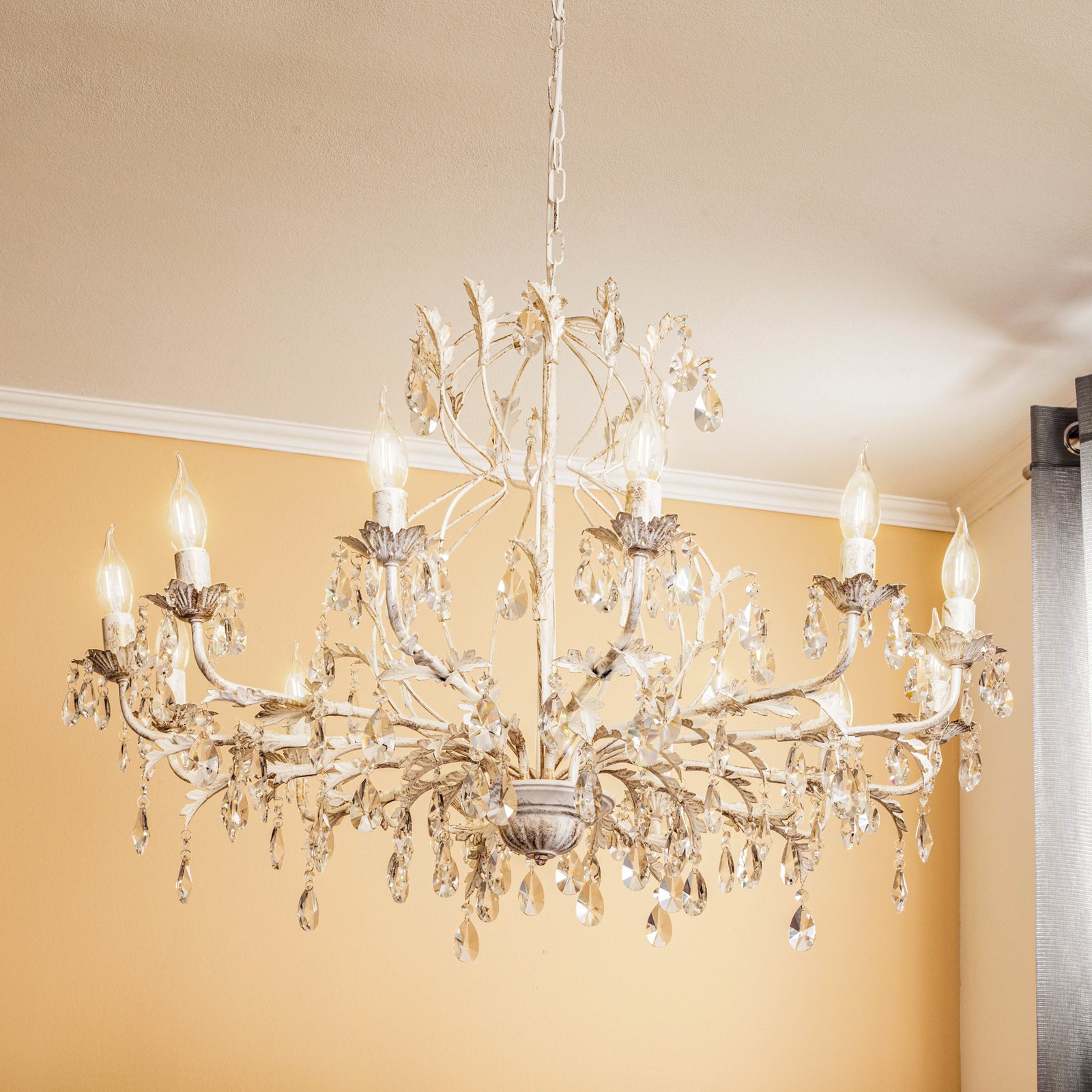 Teresa crystal chandelier, ivory 12-bulb