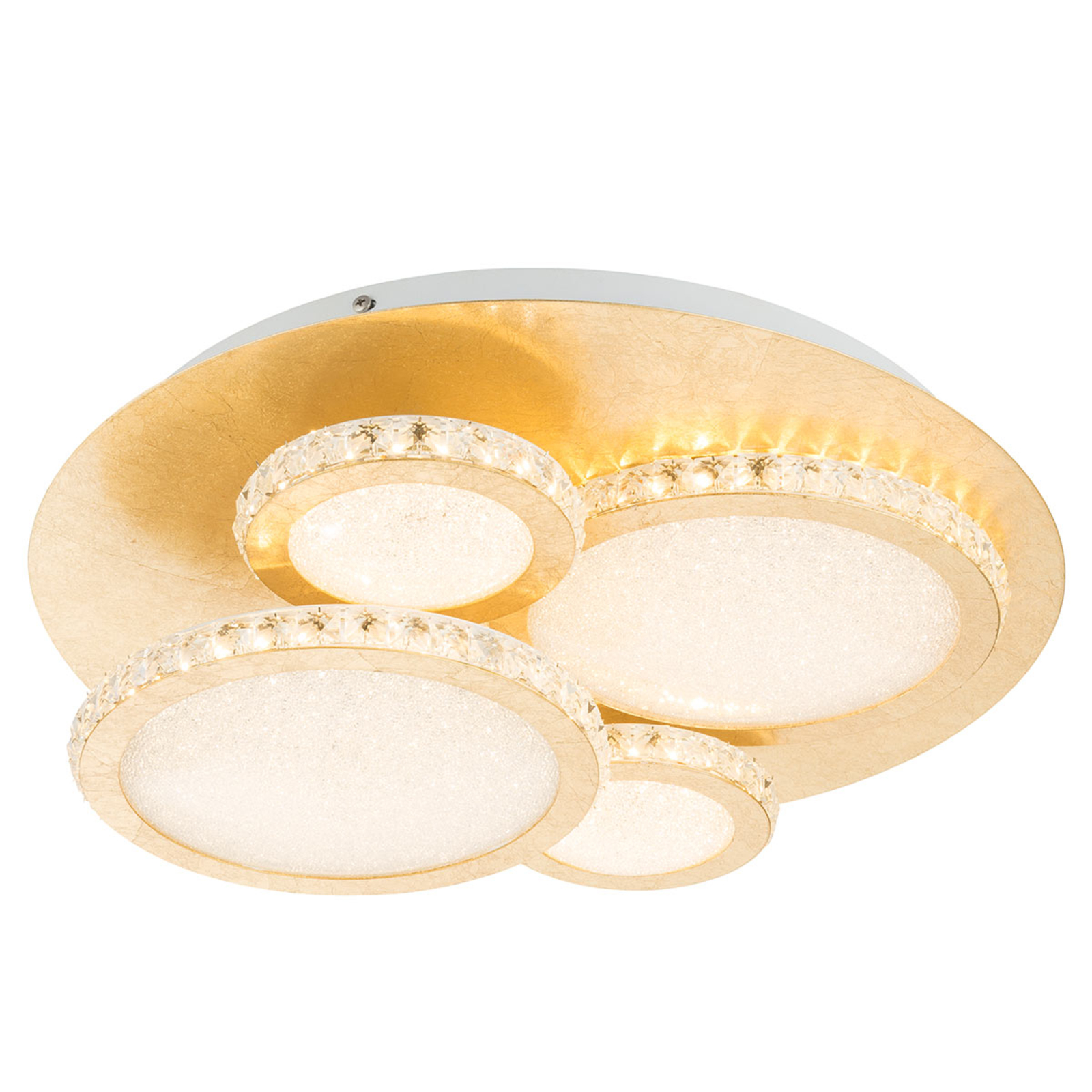 Globo LED ceiling lamp Tilo in gold, 3,000 K 36 W, for Living / Dining Room, metal, glass, K5 crystals, 36 W, energy efficiency: A+, H: 14 cm