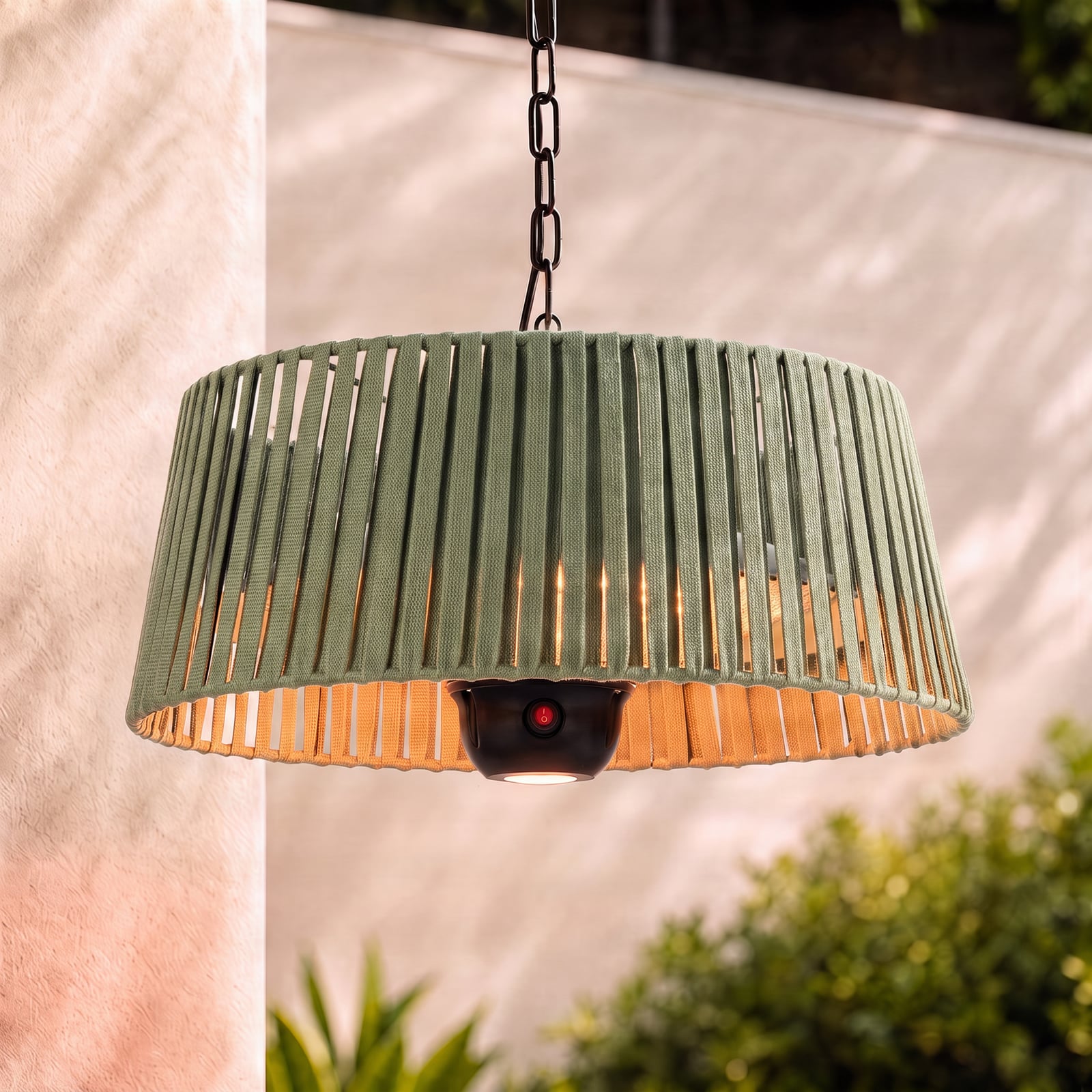 Lucande Pyravo suspended patio heater, green, aluminium, Ø 60 cm
