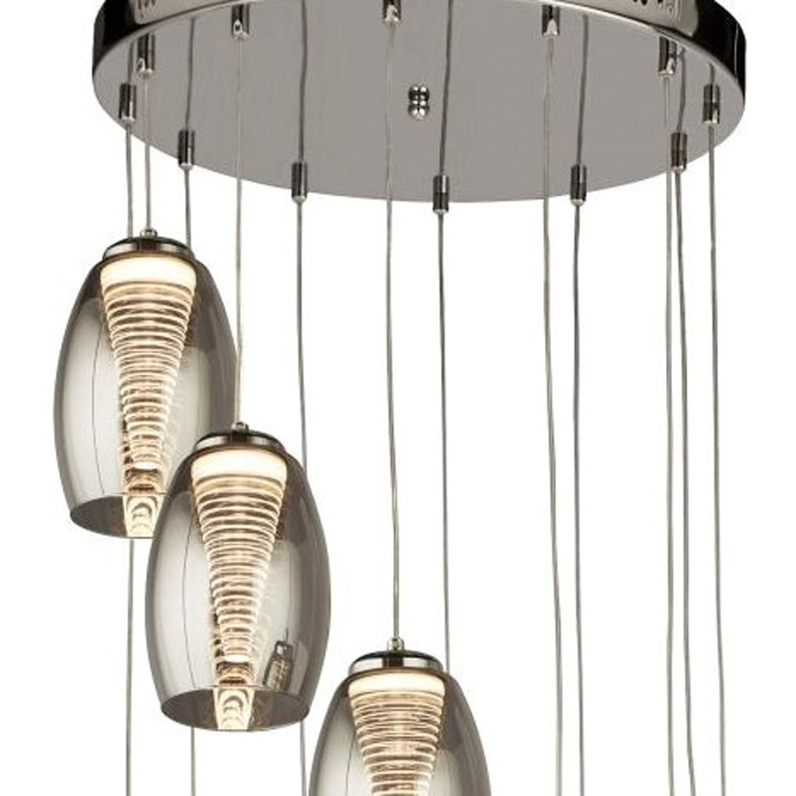 Cyclone LED pendant light, 12-bulb, smoke-coloured, glass