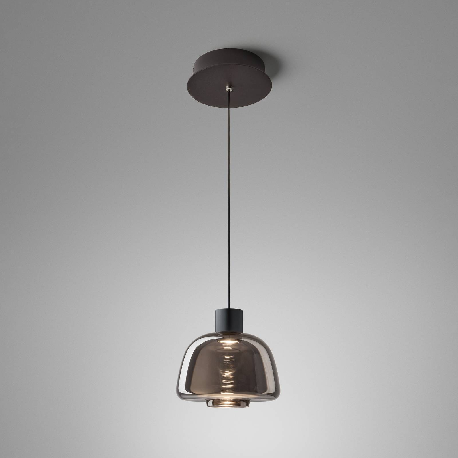 Suspension LED Bover Drep S/01, gris fumé, verre, 2 700 K