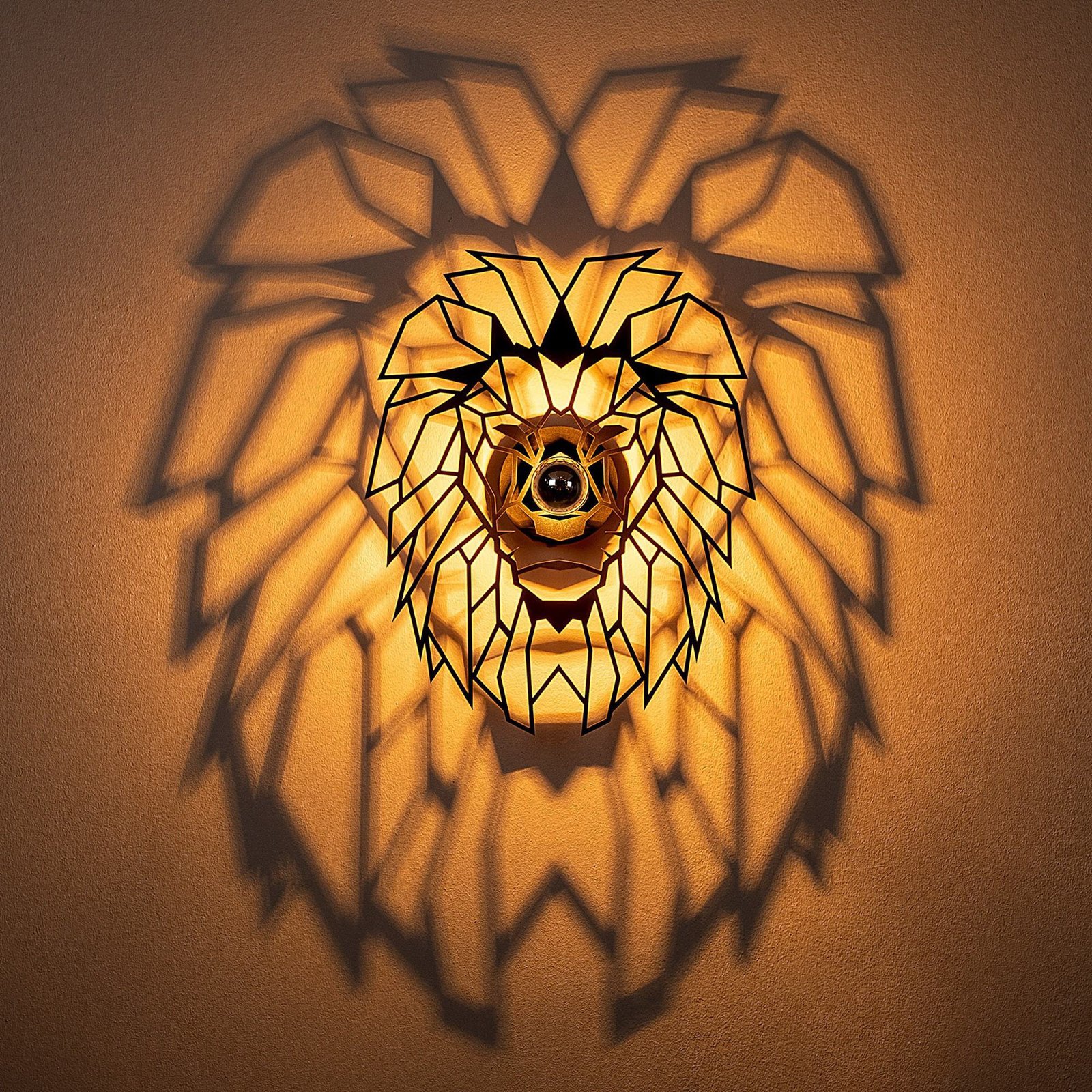 Wall light W-056, black, lion design, MDF wood laser cut