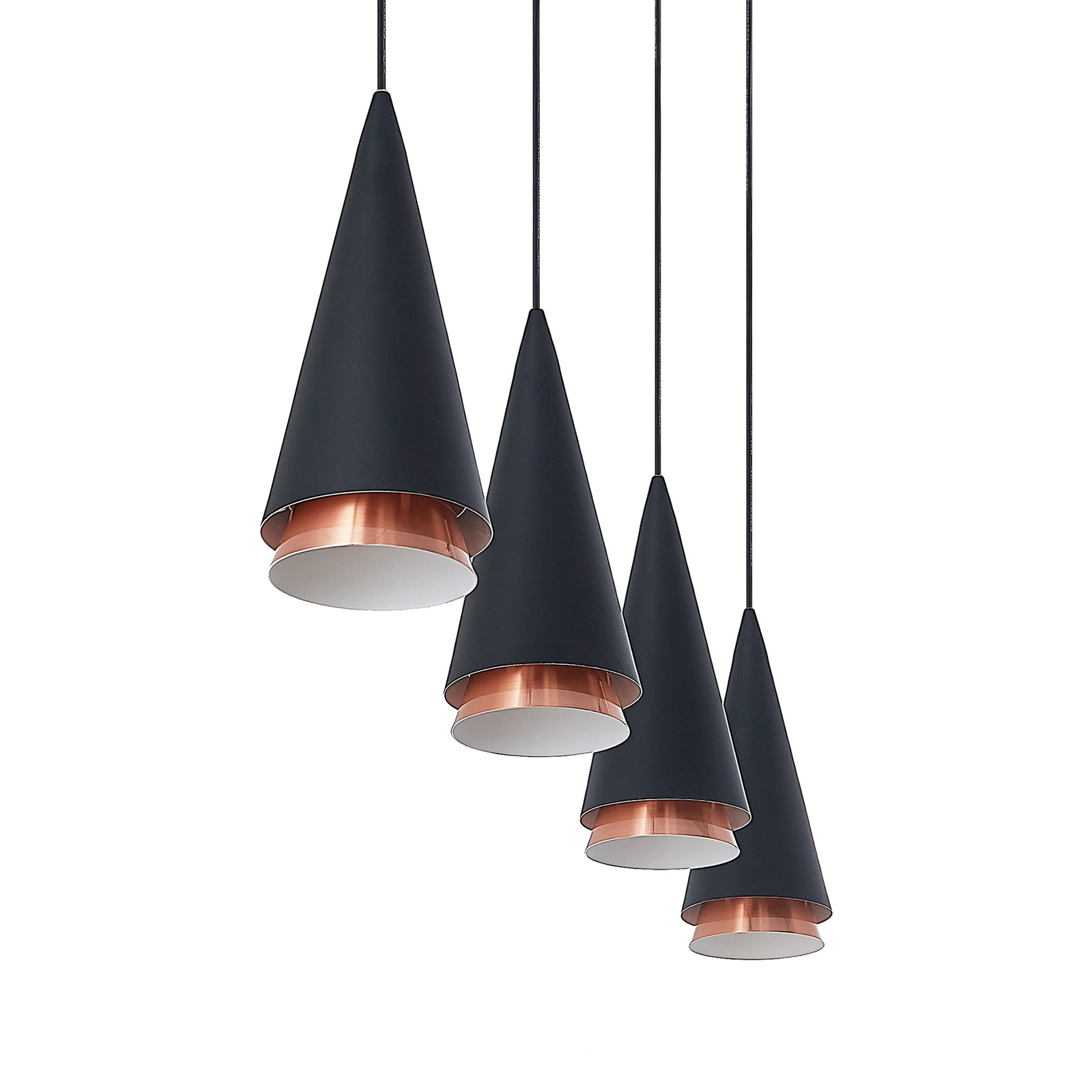 Lucande Naoh hanglamp 4-lamps, zwart/koper