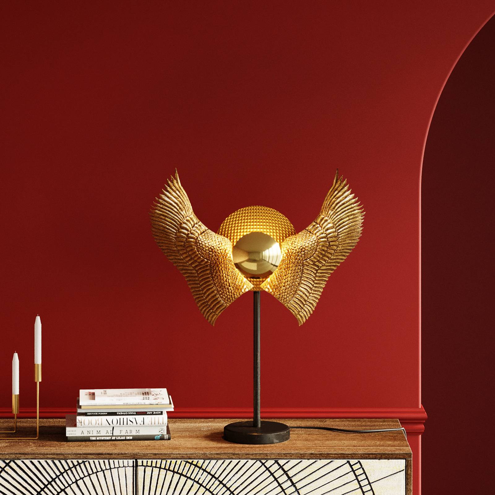 Image of KARE Bird Wings lampada tavolo, ottone verniciato
