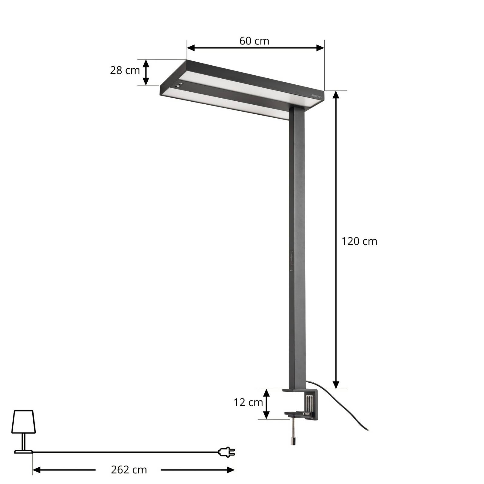 Arcchio lampa z klipsem LED-Büro Logan czarny, ściemniany, czujnik
