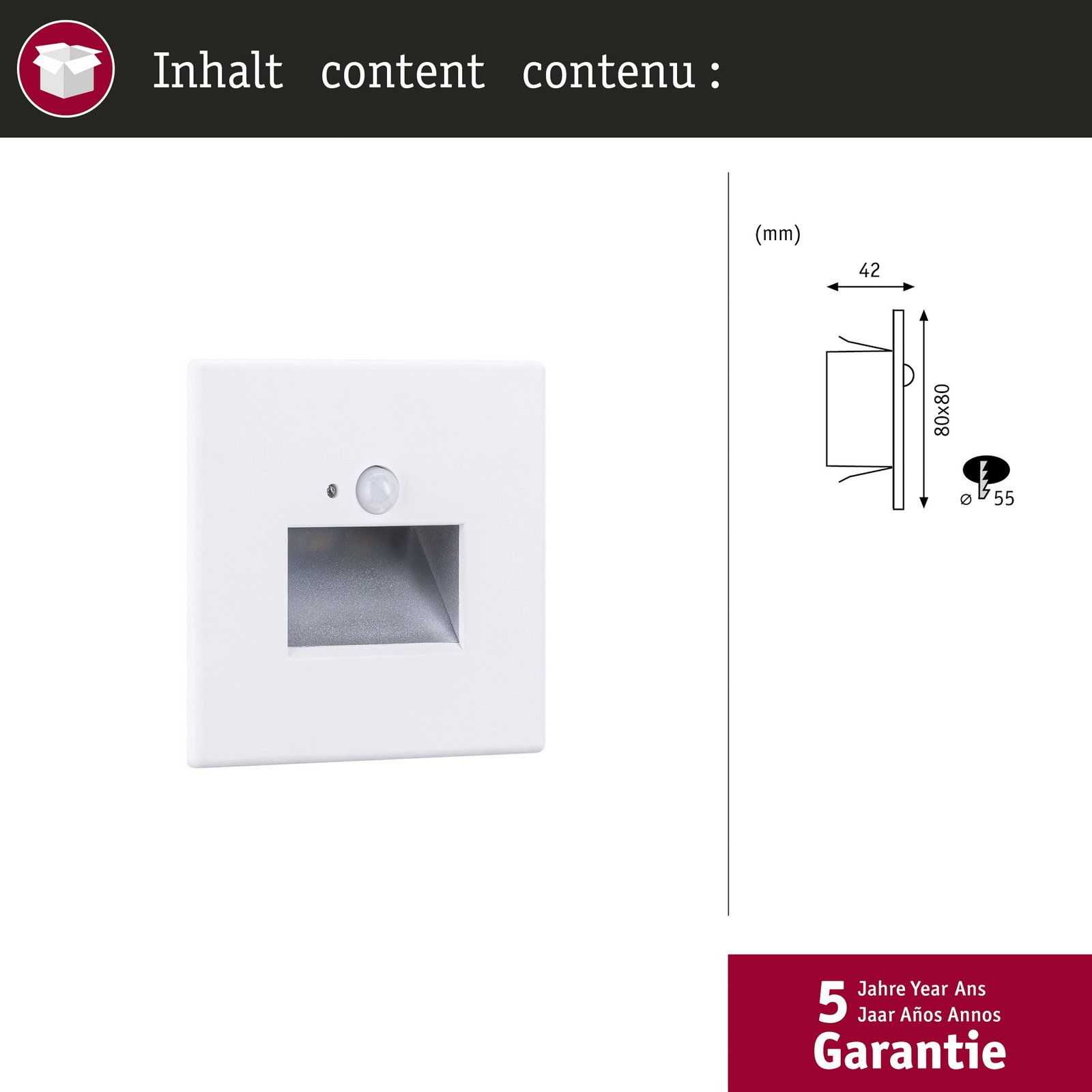 Paulmann LED senzorová nástěnná svítidla Edge Quadro, bílá 8x8 cm