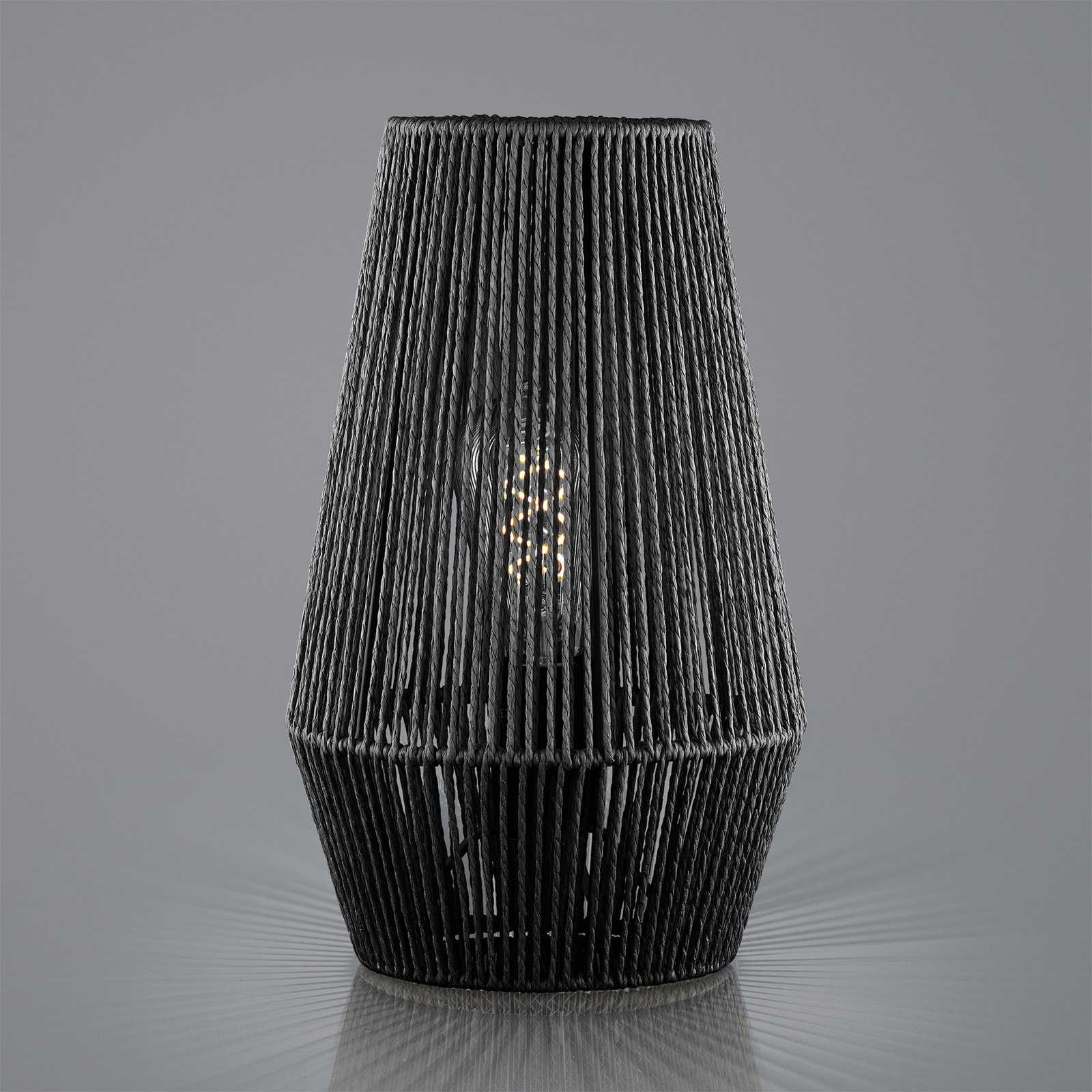 Lámpara de mesa Rope de papel, negra, Ø 20 cm