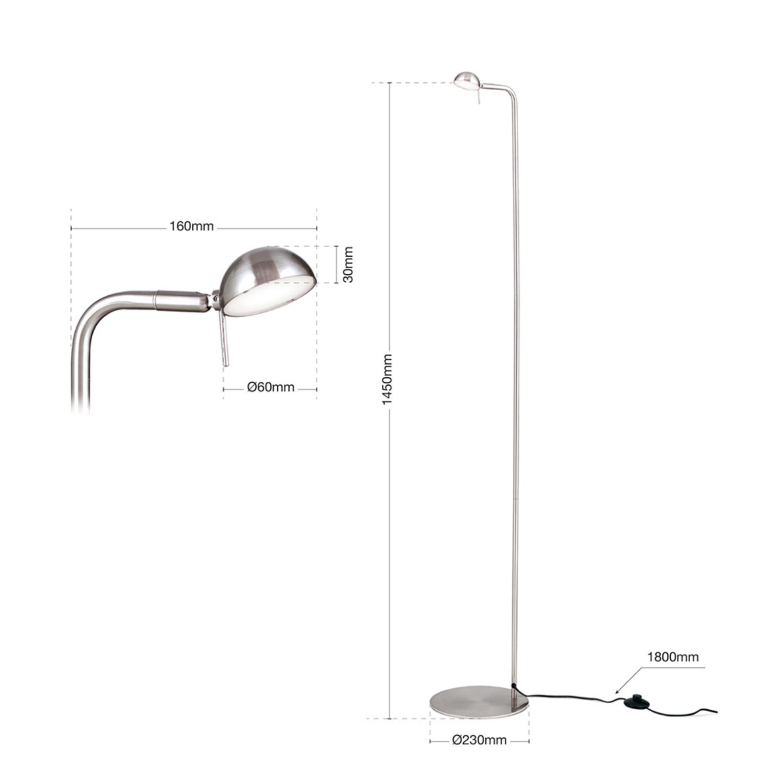 Student LED floor lamp with a pivotable head Lights.co.uk