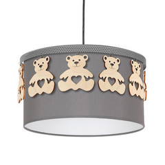 Lámpara colgante Mis, gris con osos de madera, 1 luz
