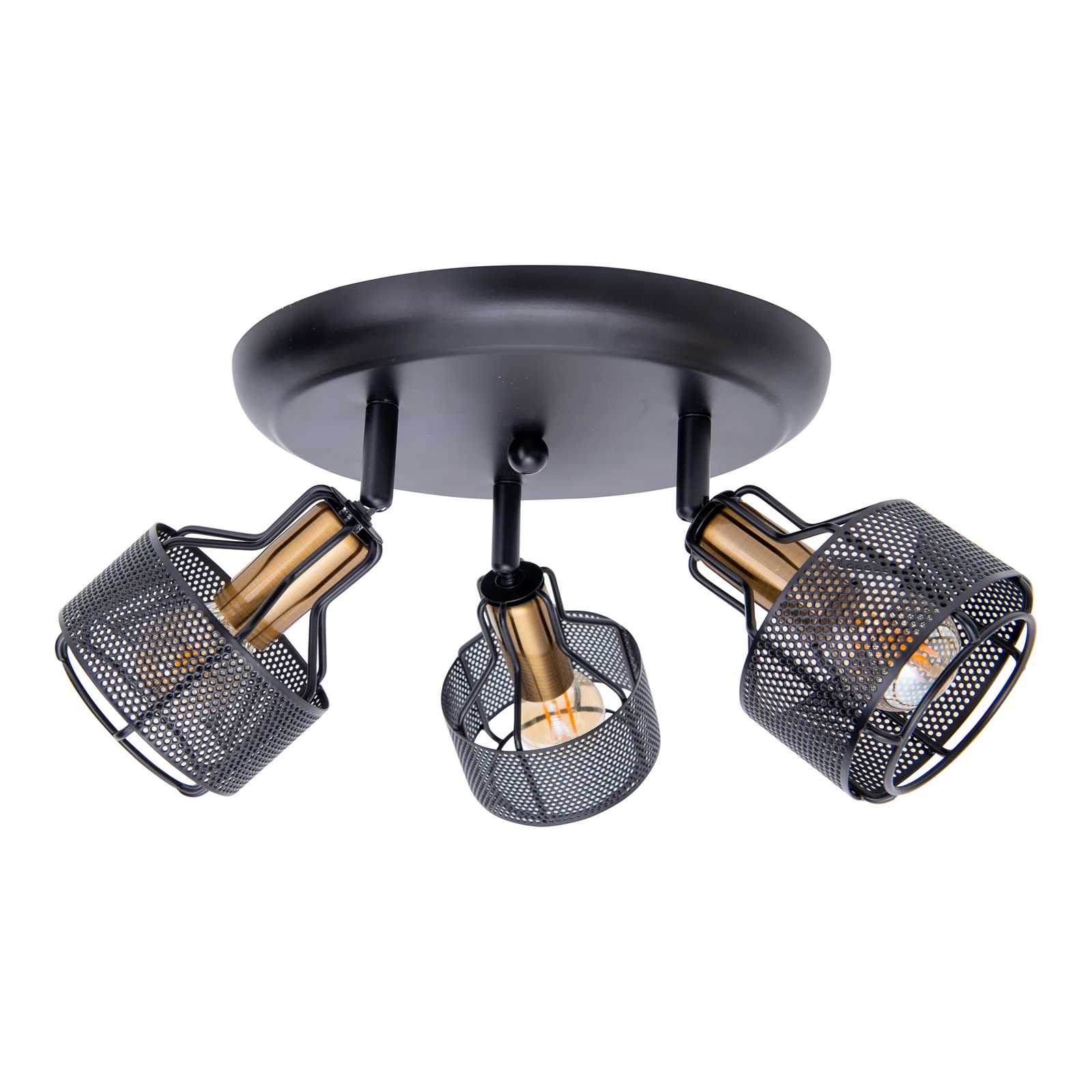 Plafondlamp Foro, 3-lamps, zwart/goud