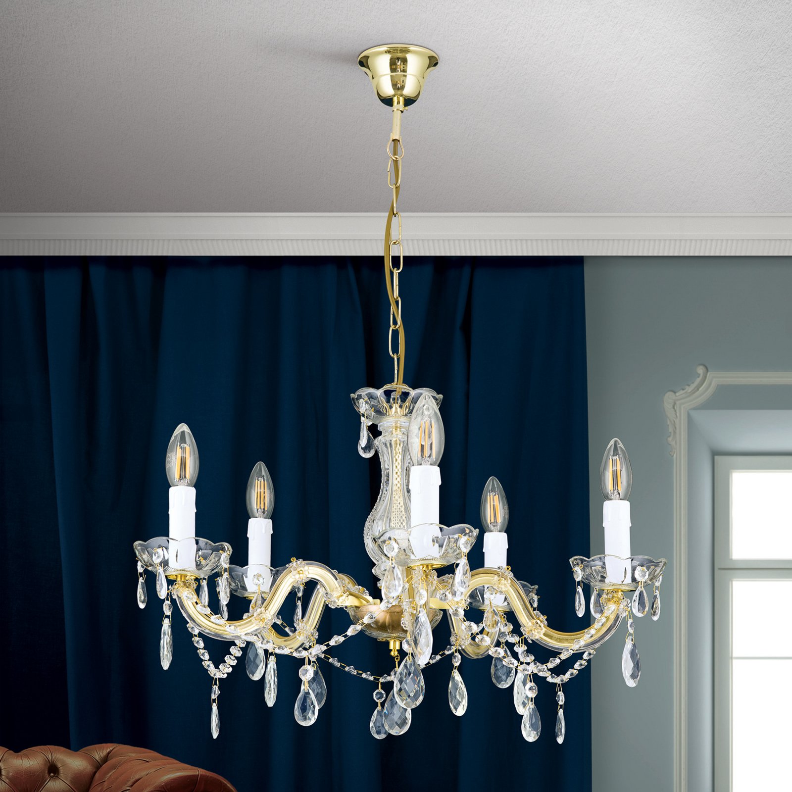 Marie Claire chandelier crystal glass 5-bulb