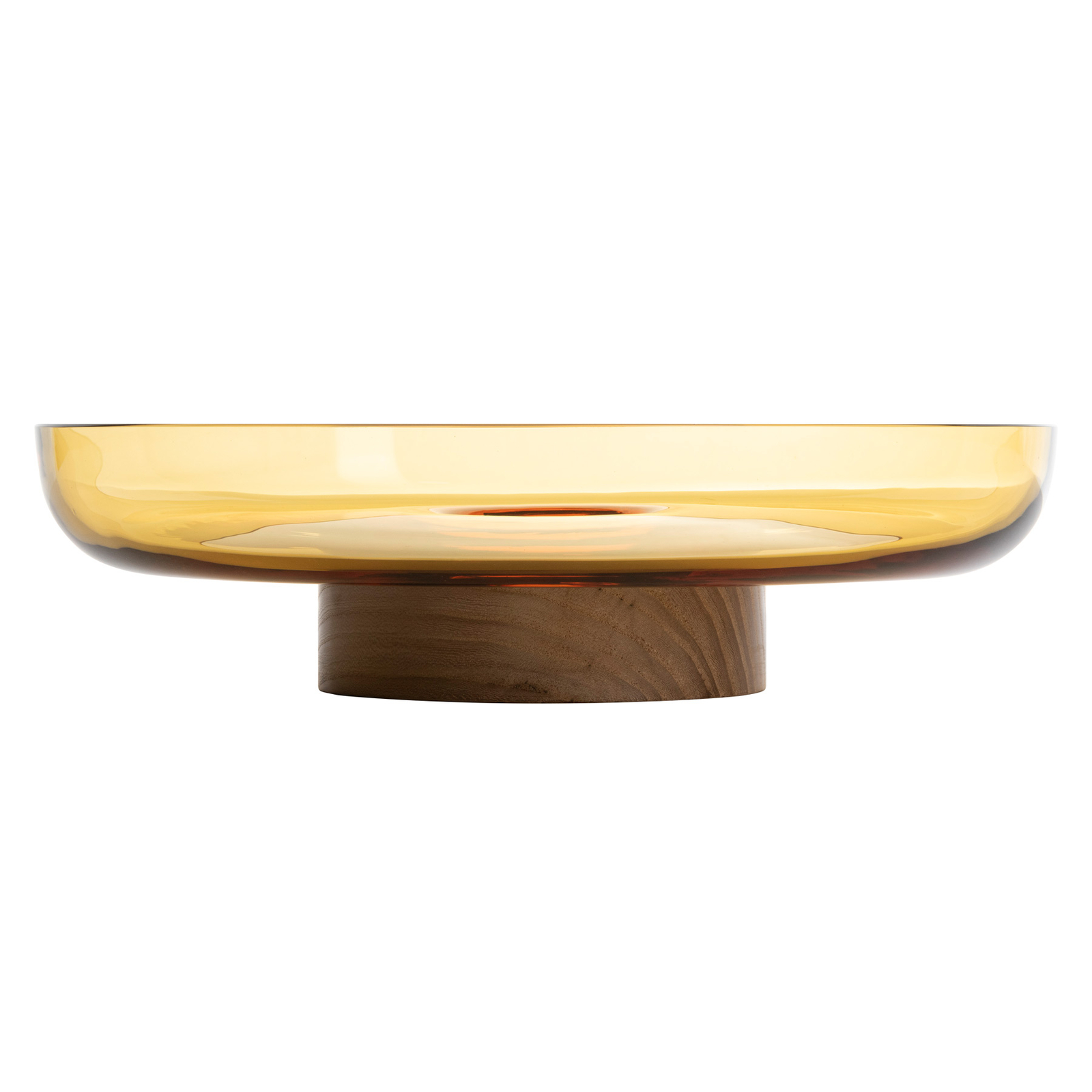 Artemide Bontà glass dish, wooden base, yellow