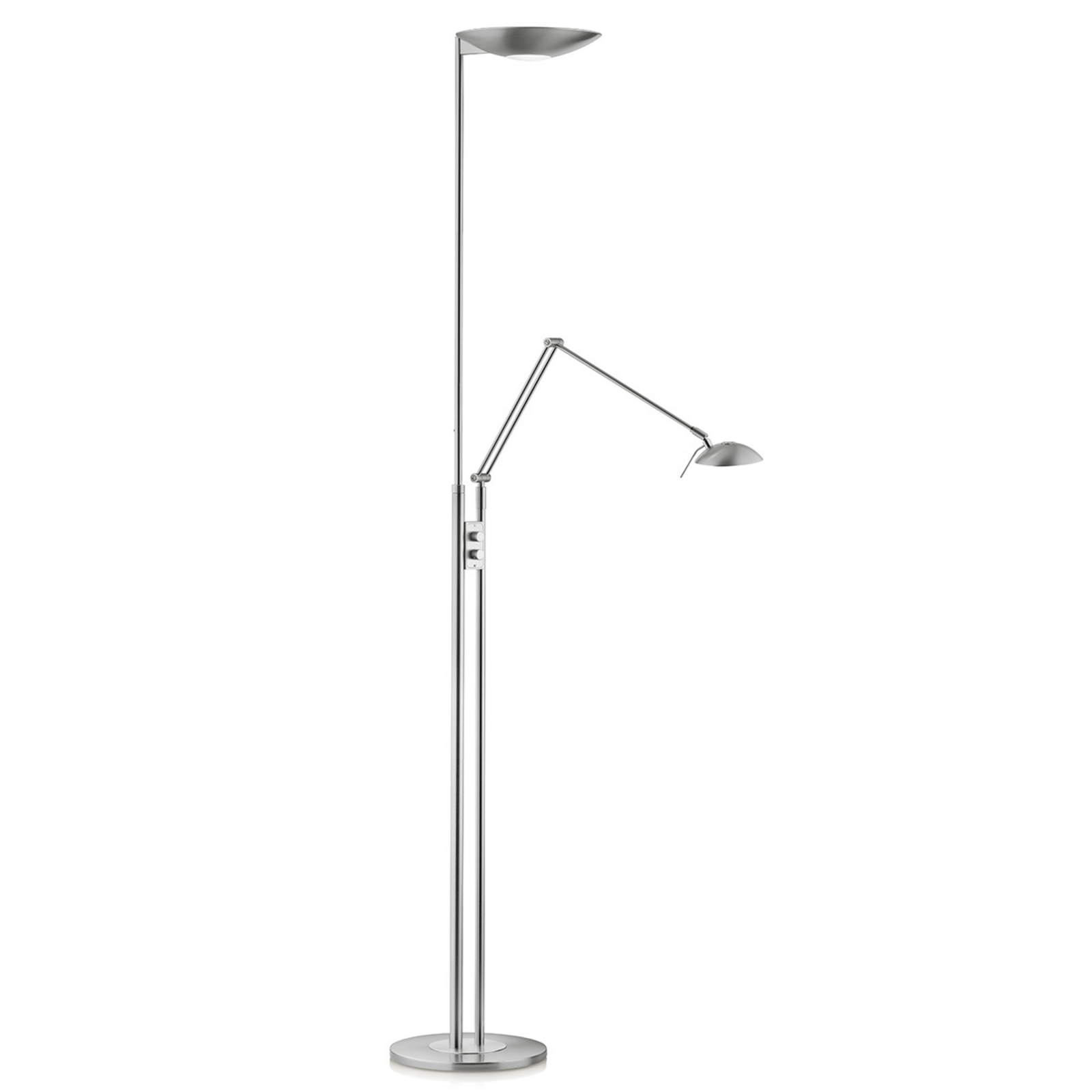 Knapstein LED uplighter Jonah with reading arm, matt nickel, for Living / Dining Room, metal, 38.5 W, energy efficiency: A+, H: 185 cm