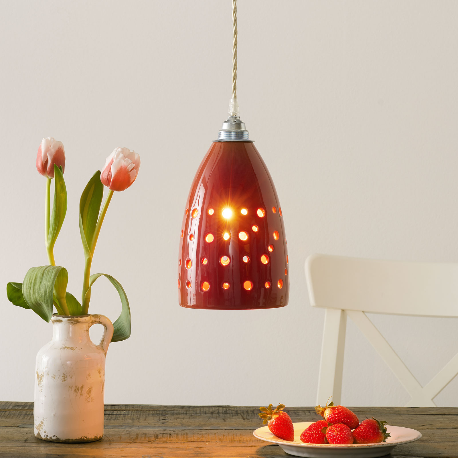 Eurokeramic S1815 ceramic hanging lamp, red, for Living / Dining Room, ceramic, E27, 60 W, energy efficiency: A++, H: 30 cm