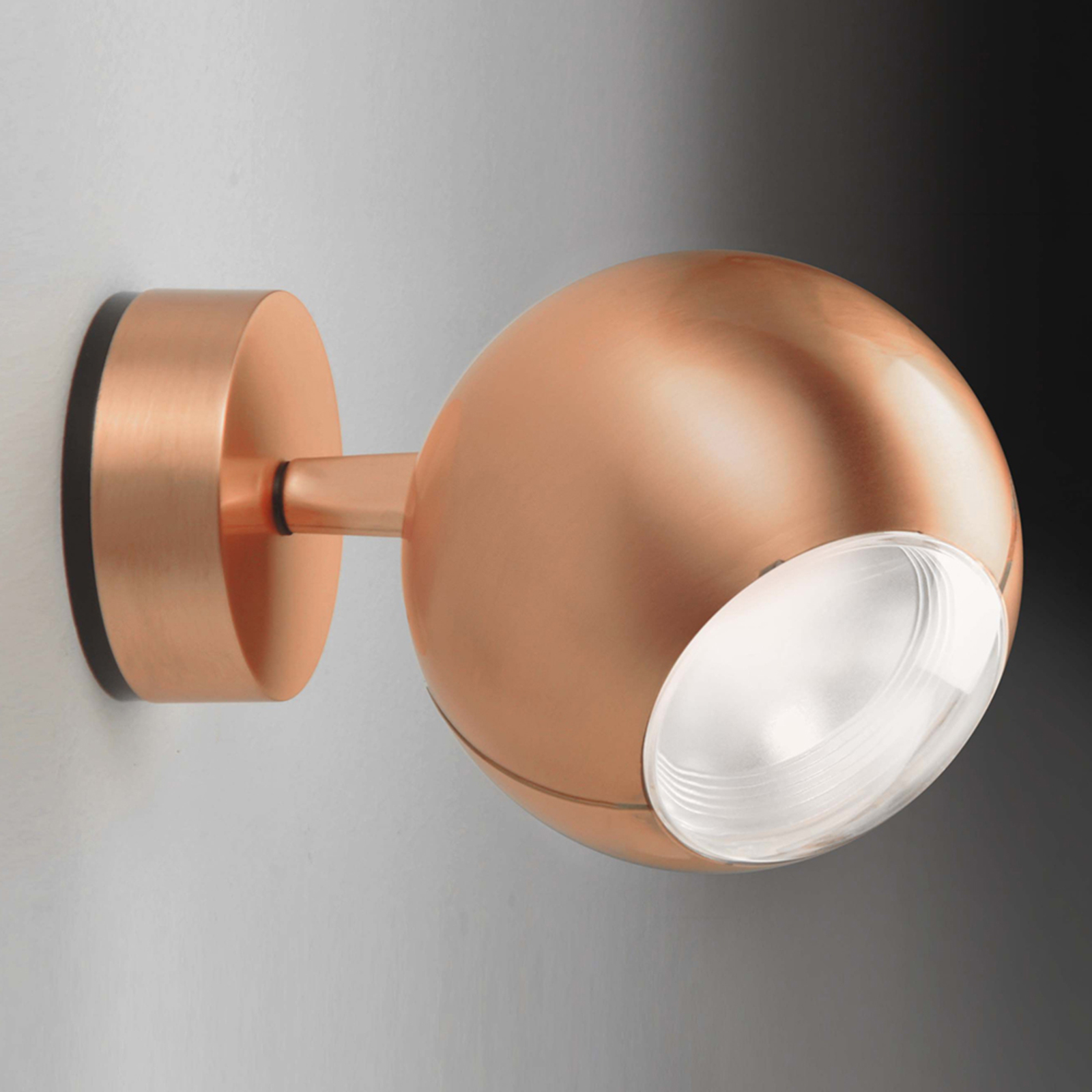 Milan Bo-La wall spotlight, round mount, copper, for Living / Dining Room, aluminium, 11 W, energy efficiency: A
