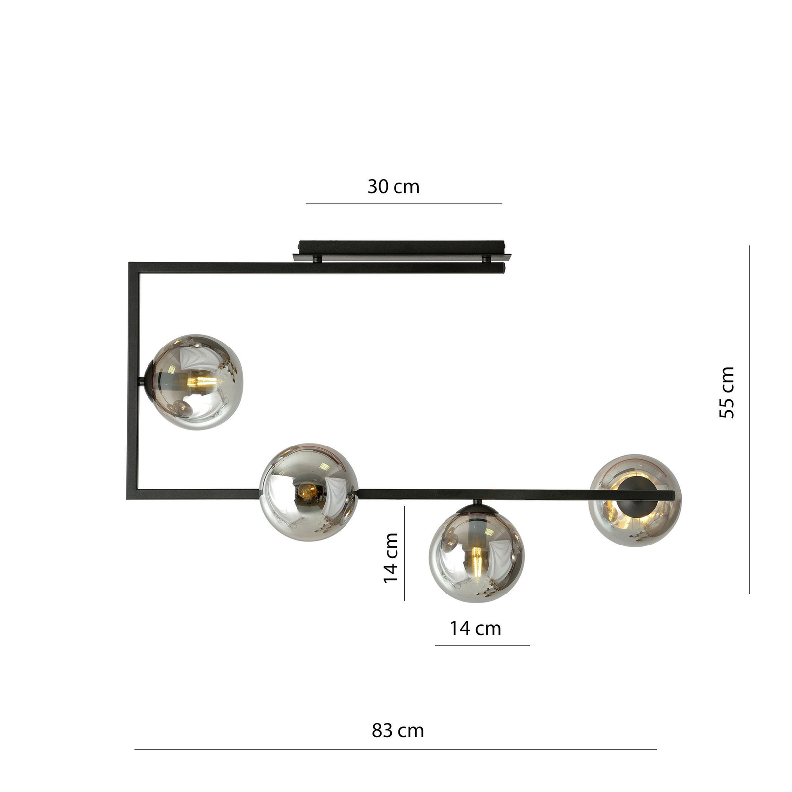 Plafonnier Soma, graphite/noir, verre, E14