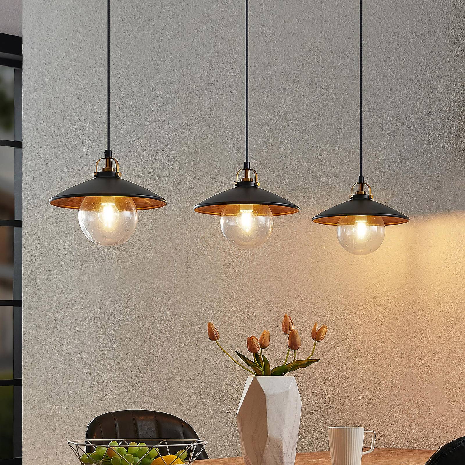 Lindby Marinella hængelampe, sort, 3 lyskilder