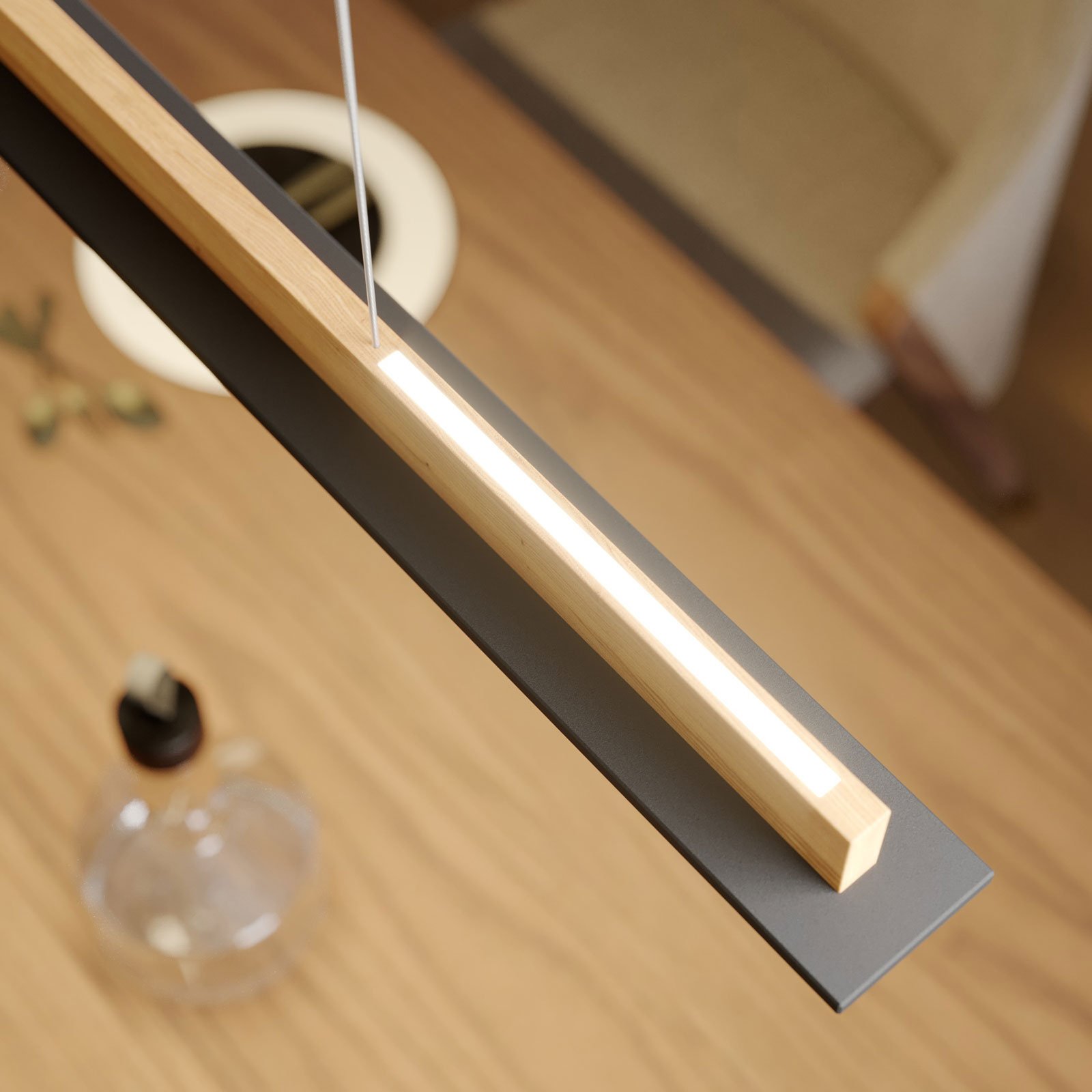 Lampa wisząca LED Lexa, dąb/czarny, długość 78 cm