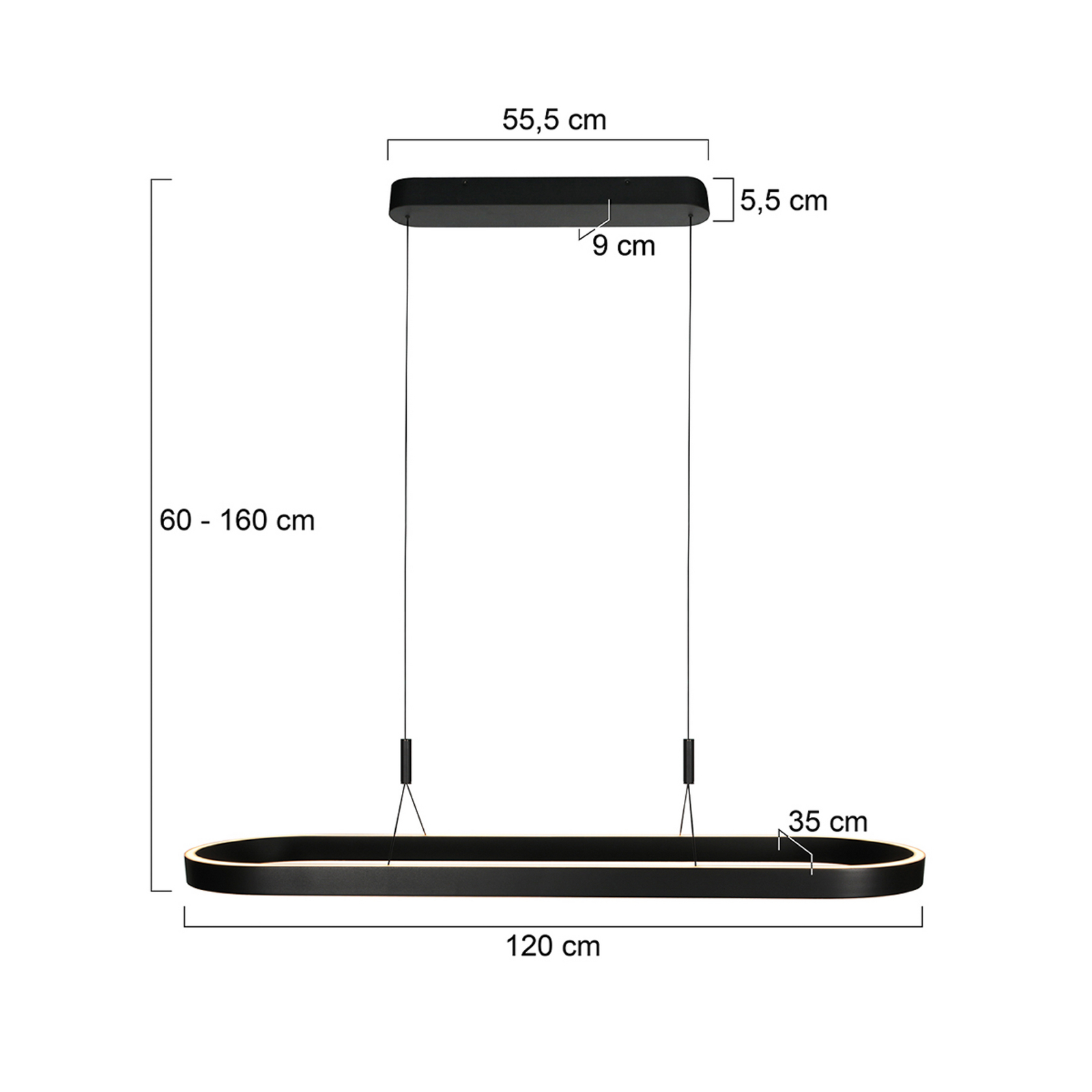 Lampada LED a sospensione Mykty, nera, lunghezza 120 cm, metallo, a 2 luci.