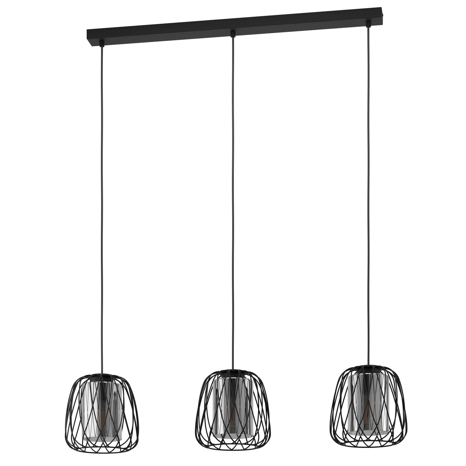 Hänglampa Floresta, svart, längd 89 cm, stål/glas, 3 lampor