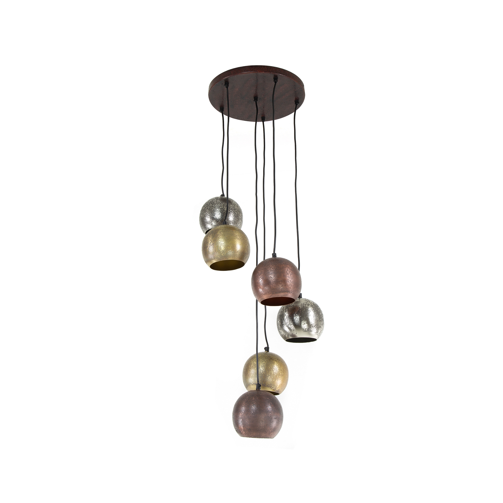Suspension Mixa, 6 lampes, or / argent / bronze