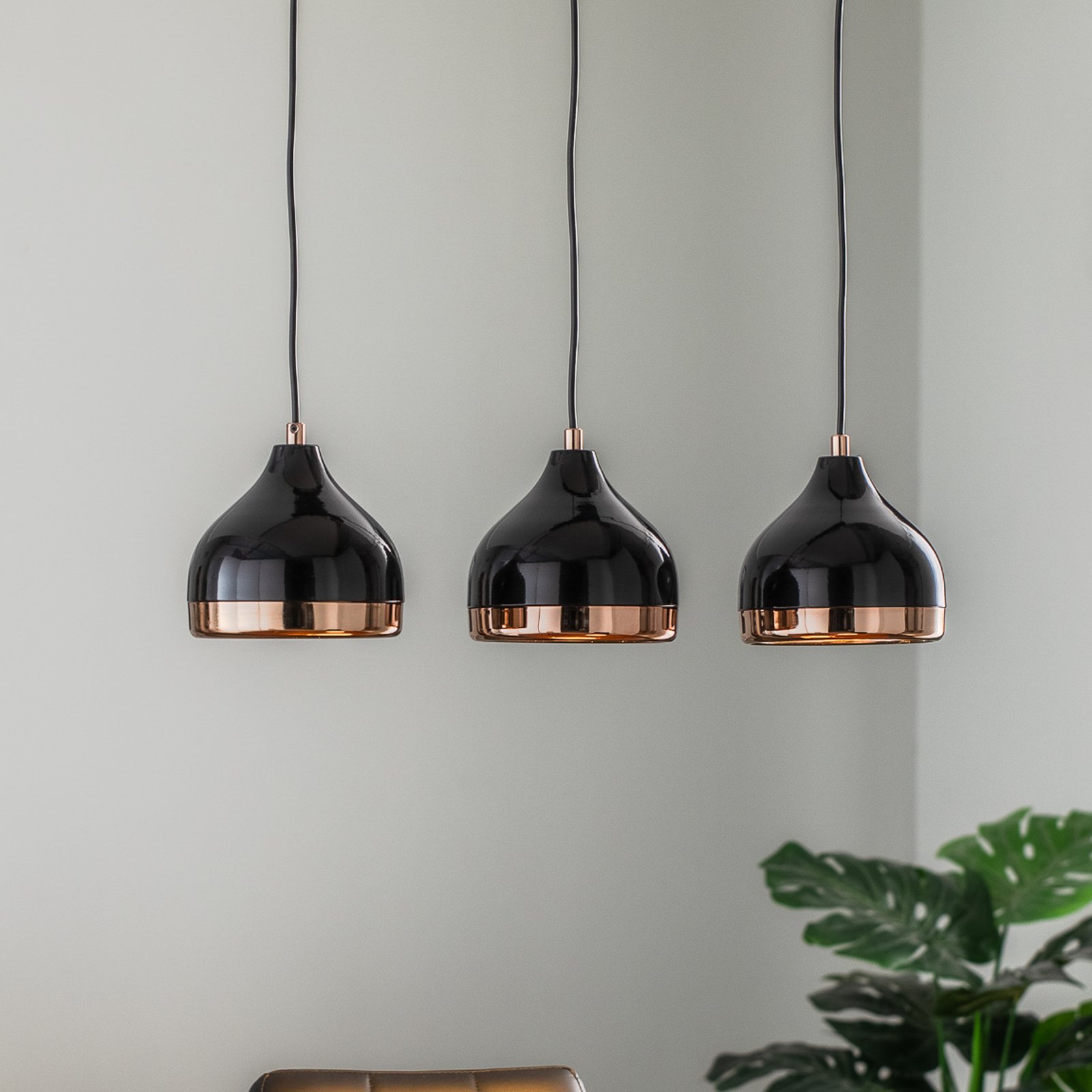 Yildo 6877 hanging 3-bulb linear black/copper