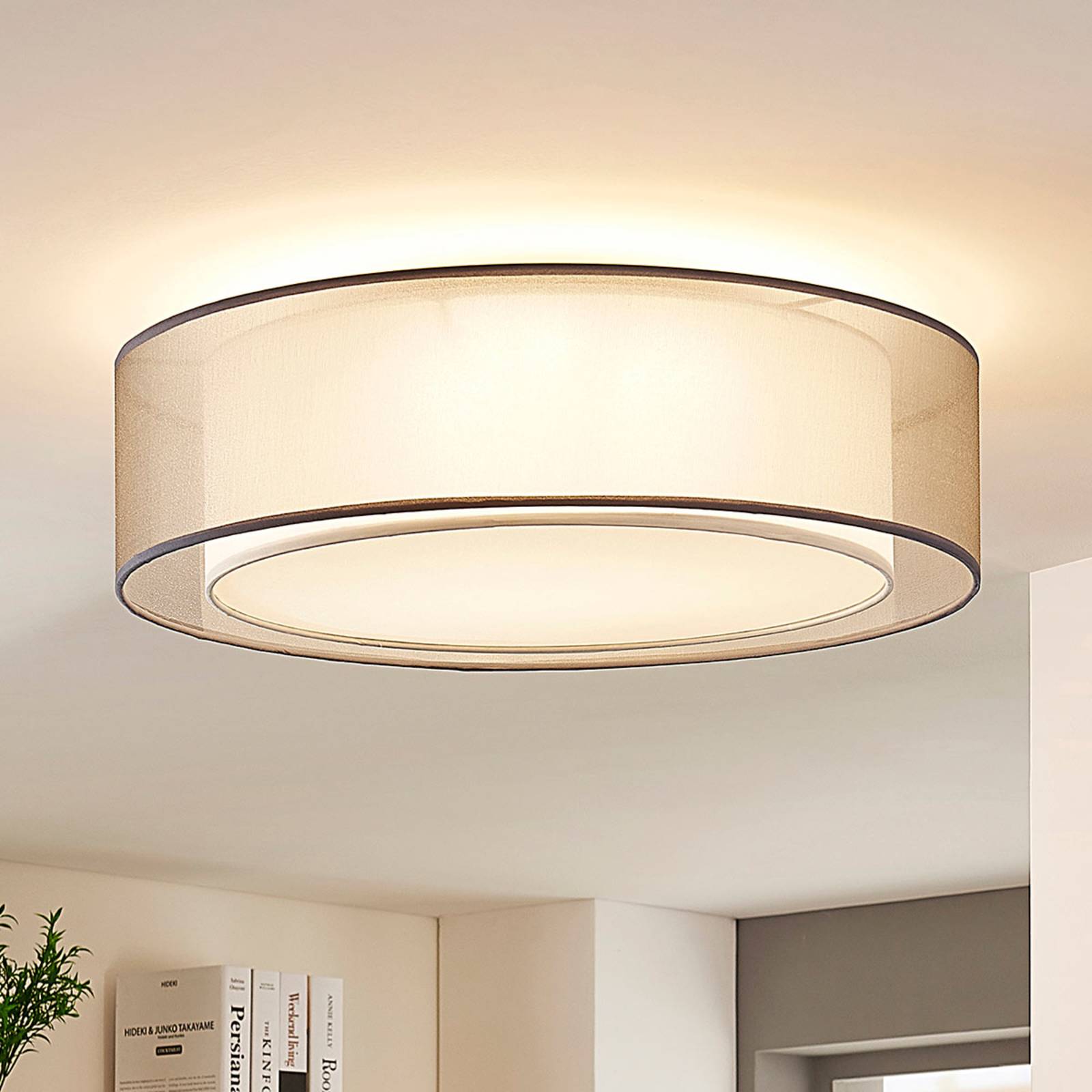 Lampa sufitowa z tkaniny Amon, ściemniana, szara