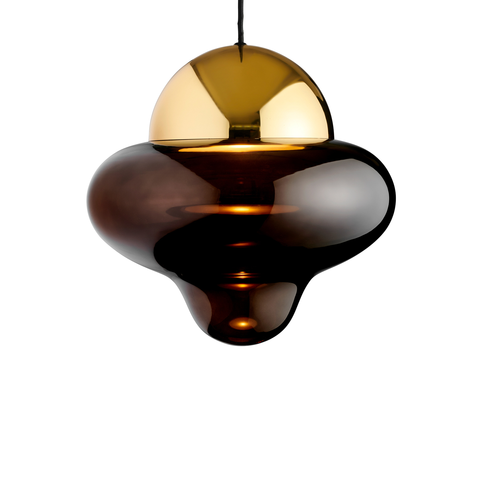 Suspension LED Nutty XL, brun / doré, Ø 30 cm, verre