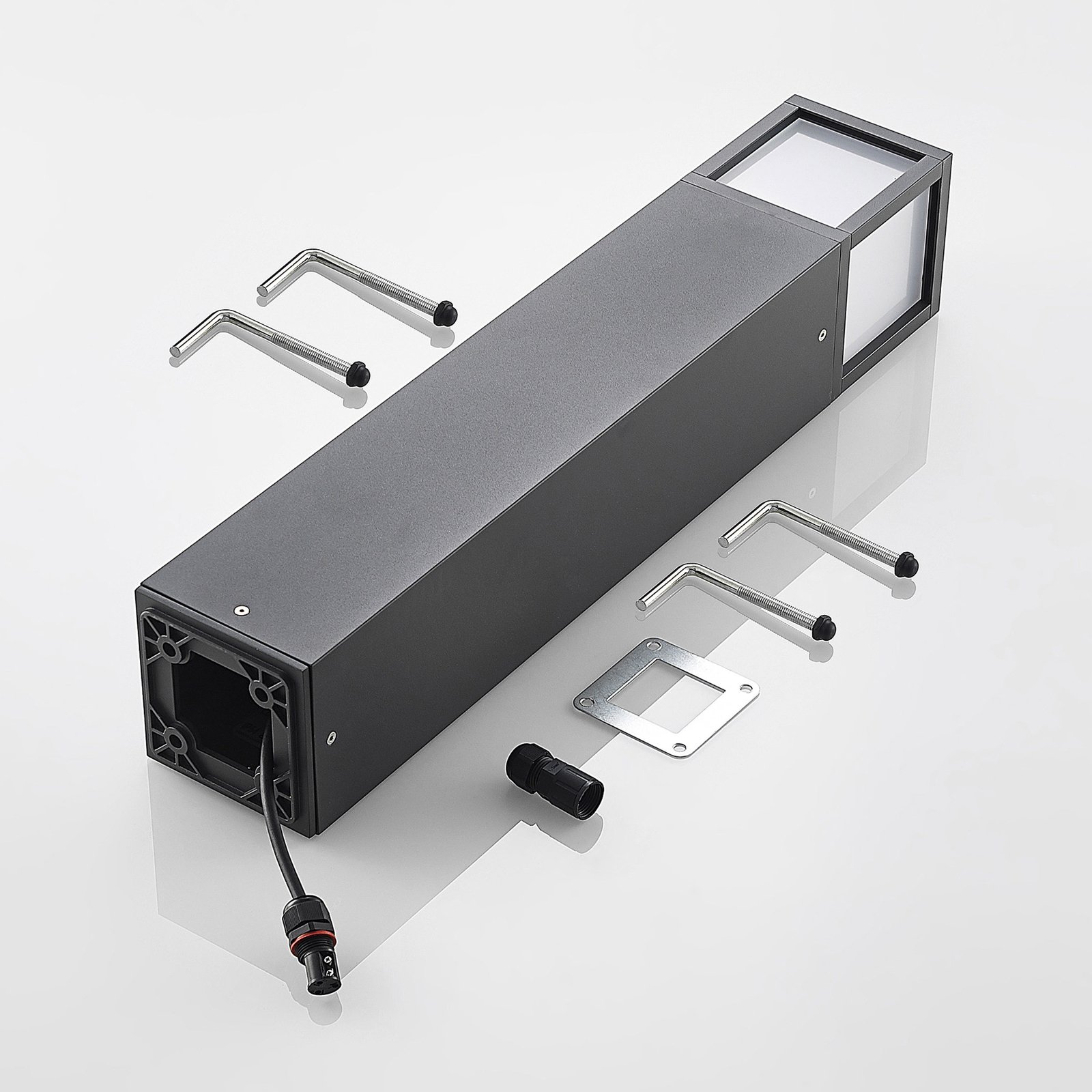 Lucande Wegeleuchte Dewari, E27, 65 cm, dunkelgrau, IP54