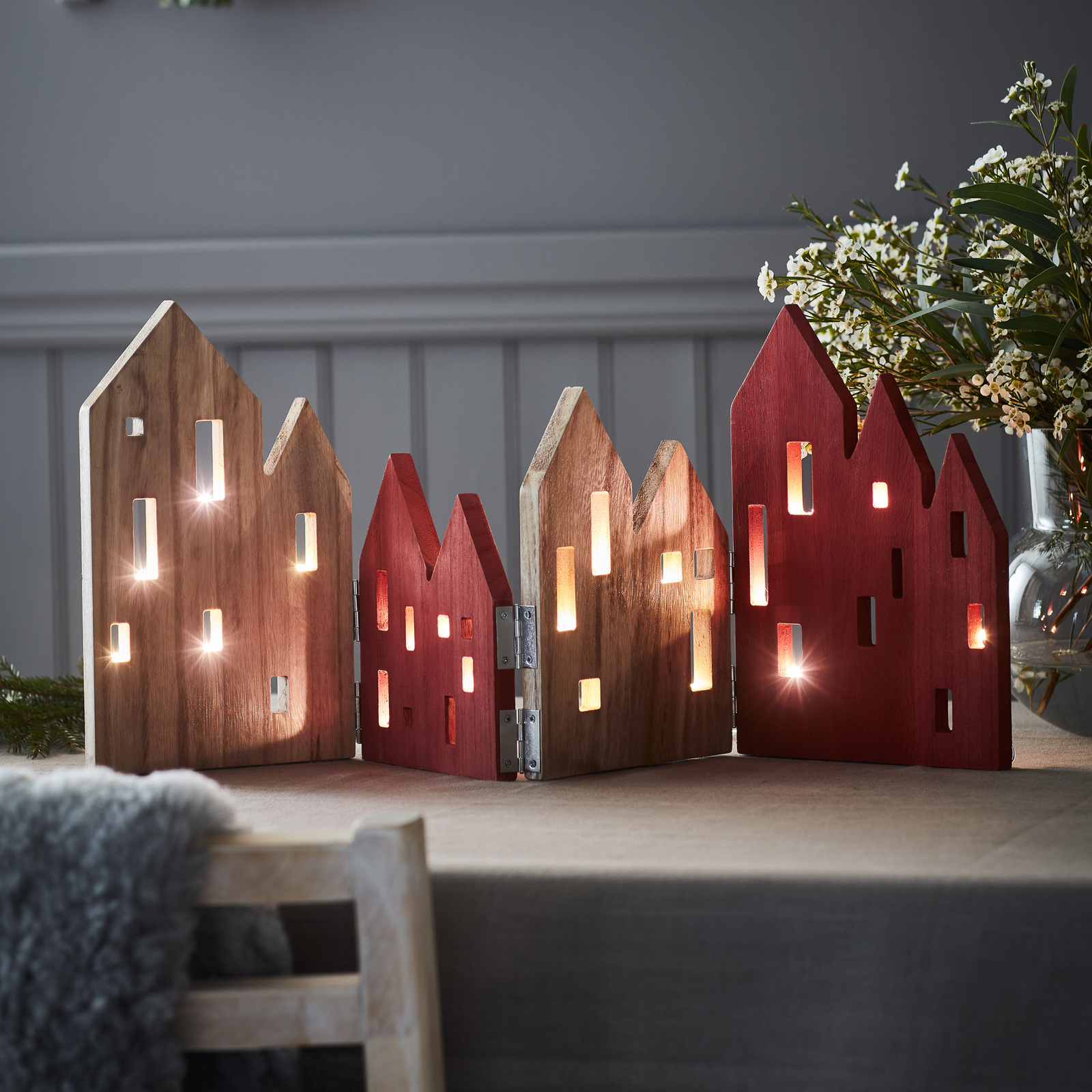 View LED decorative light, wood, red