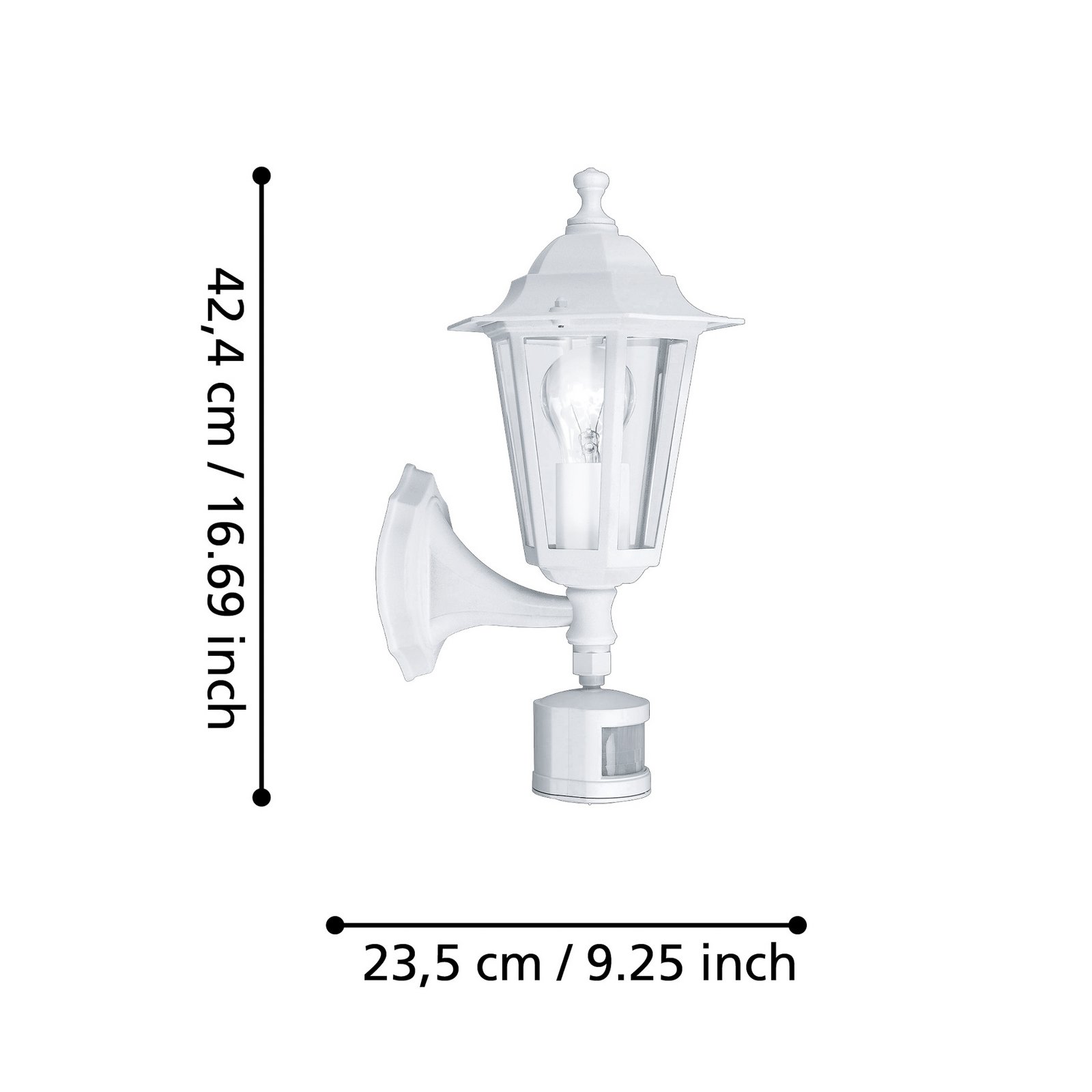 Āra sienas lampa Laterna 5, balta, augstums 36 cm, metāls, sensors