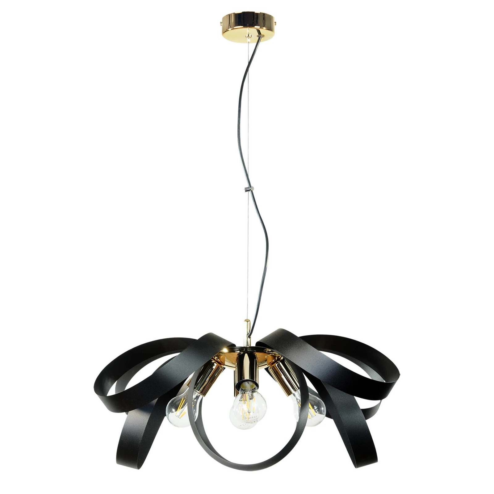 Lámpara colgante Euluna Petla, negro/dorado, metal, Ø 65 cm