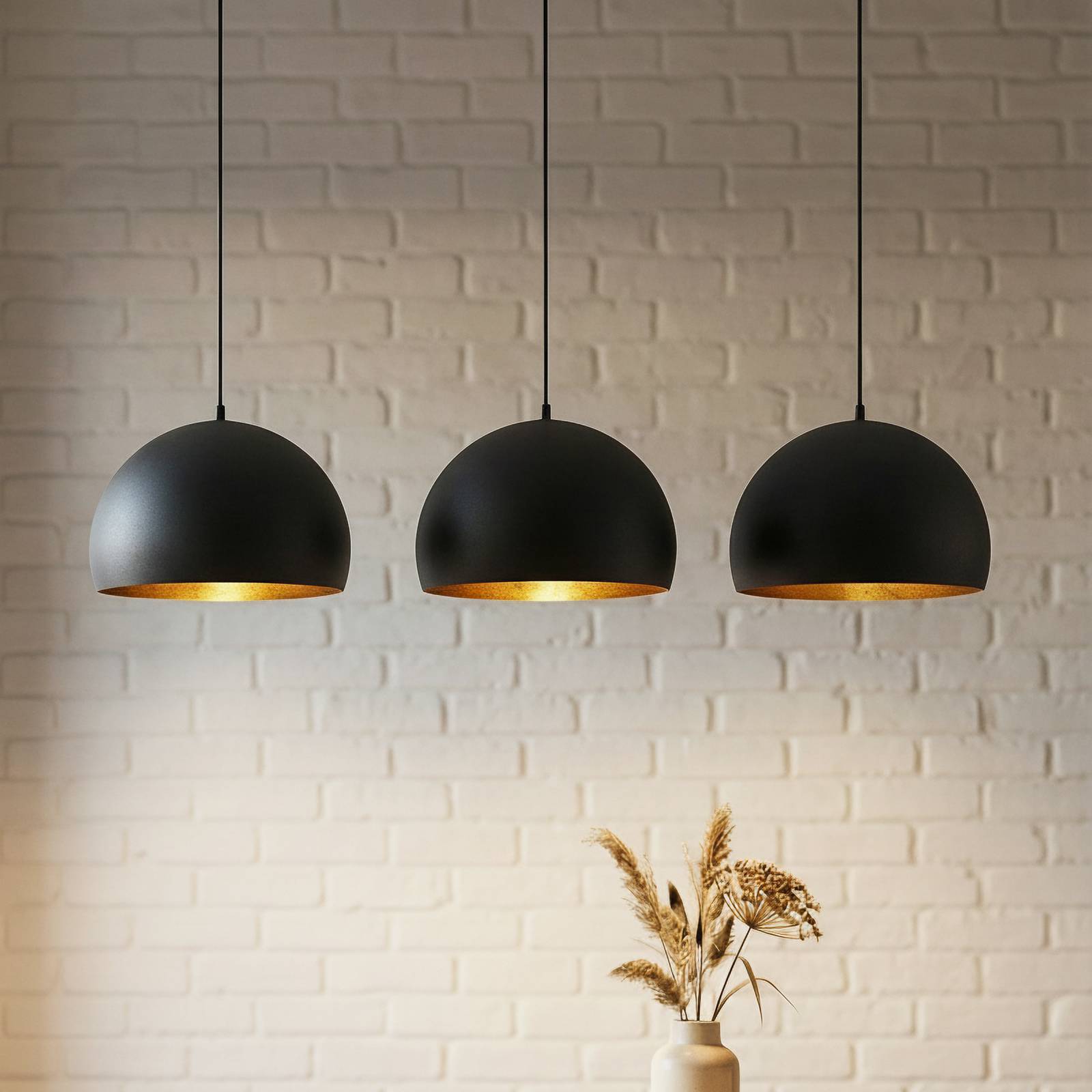 Lindby Pendellampe Tarjei, Länge 120cm, schwarz/gold, Metall günstig online kaufen